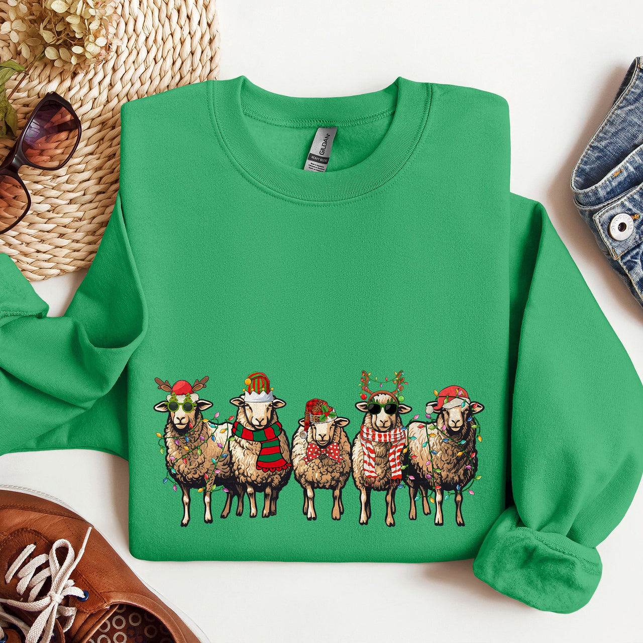 Christmas Sheep Lovers Santa Farm Life Holiday Farm Scene Cozy Family Vibe Sweatshirt
