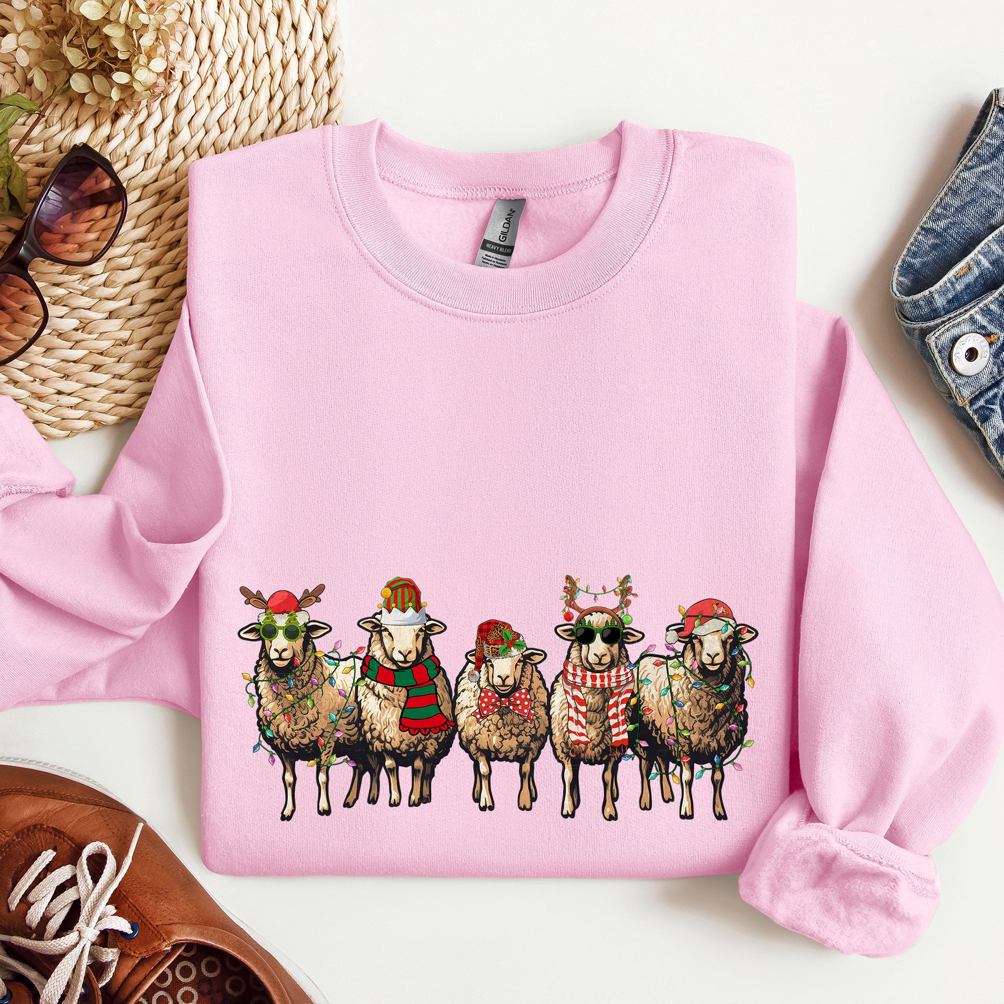 Christmas Sheep Lovers Santa Farm Life Holiday Farm Scene Cozy Family Vibe Sweatshirt