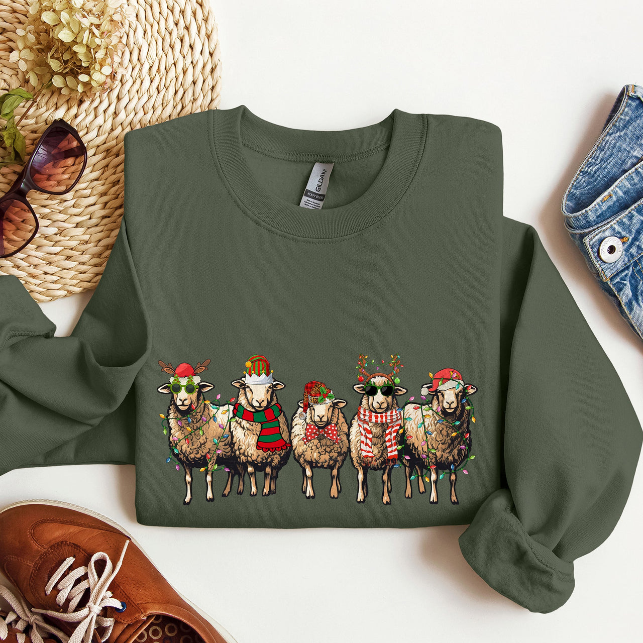 Christmas Sheep Lovers Santa Farm Life Holiday Farm Scene Cozy Family Vibe Sweatshirt