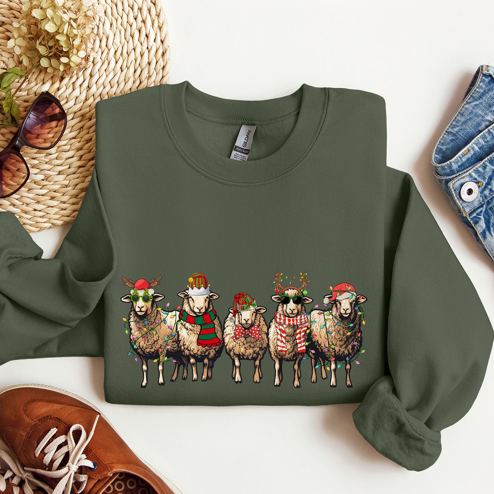 Christmas Sheep Lovers Santa Farm Life Holiday Farm Scene Cozy Family Vibe Sweatshirt