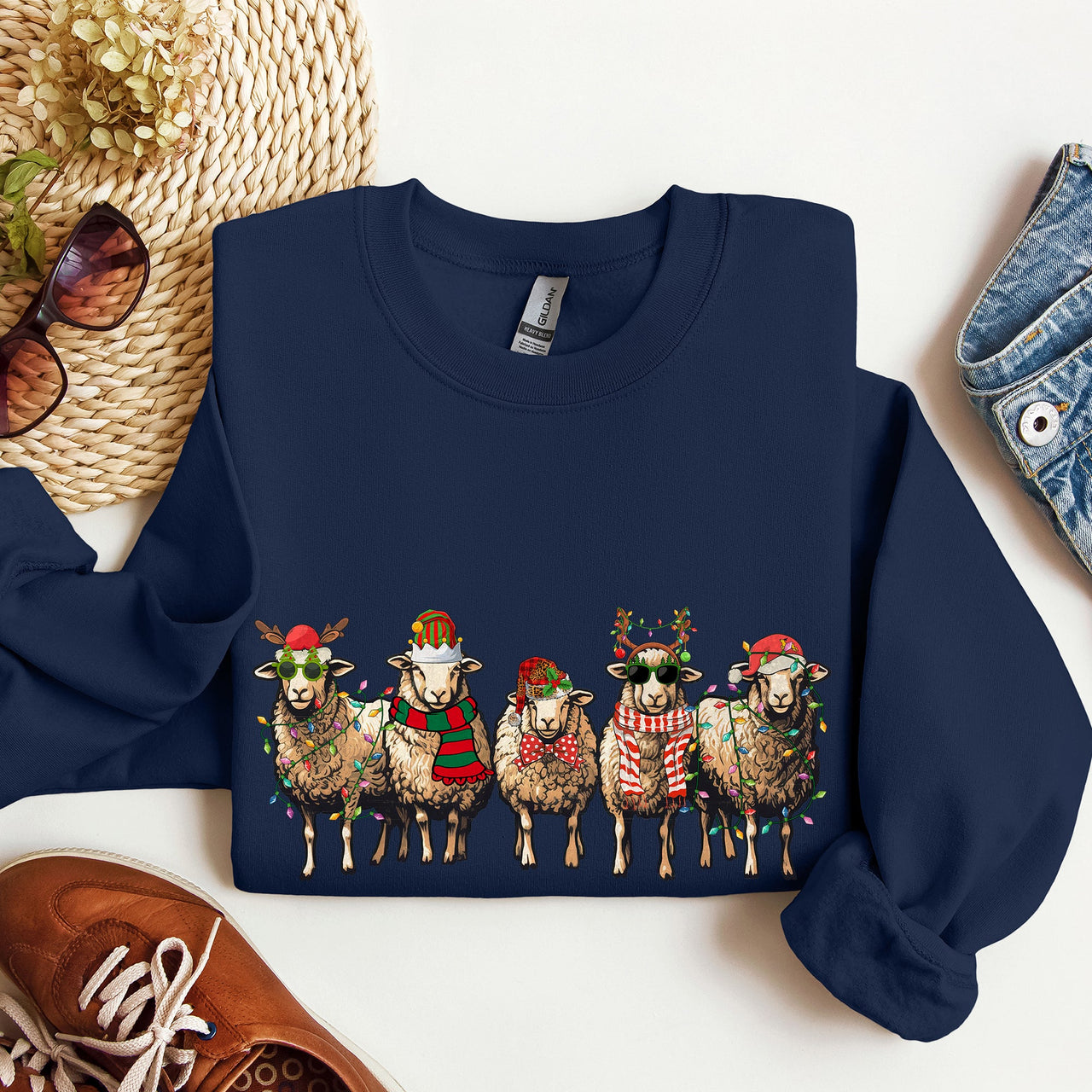 Christmas Sheep Lovers Santa Farm Life Holiday Farm Scene Cozy Family Vibe Sweatshirt