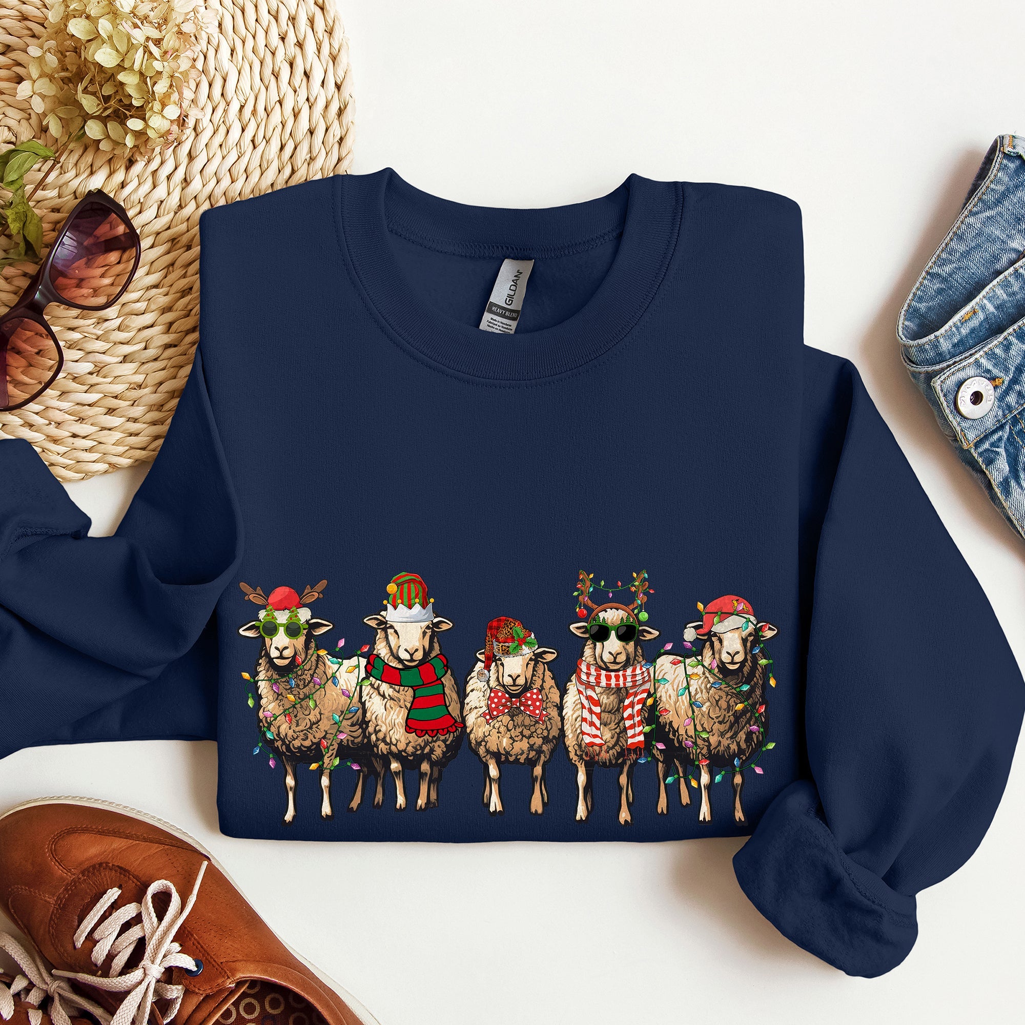 Christmas Sheep Lovers Santa Farm Life Holiday Farm Scene Cozy Family Vibe Sweatshirt