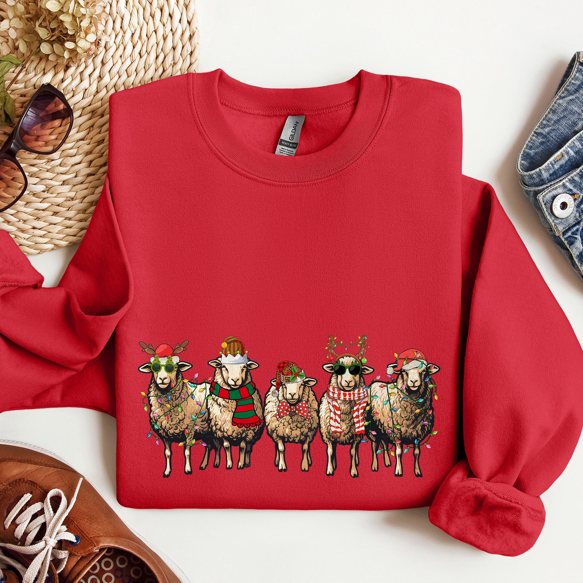 Christmas Sheep Lovers Santa Farm Life Holiday Farm Scene Cozy Family Vibe Sweatshirt