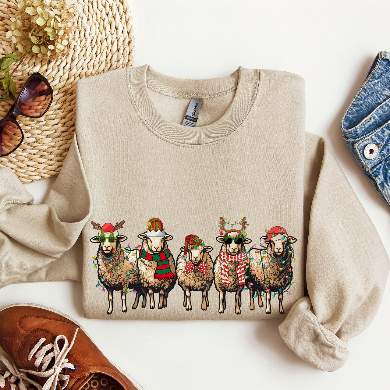 Christmas Sheep Lovers Santa Farm Life Holiday Farm Scene Cozy Family Vibe Sweatshirt