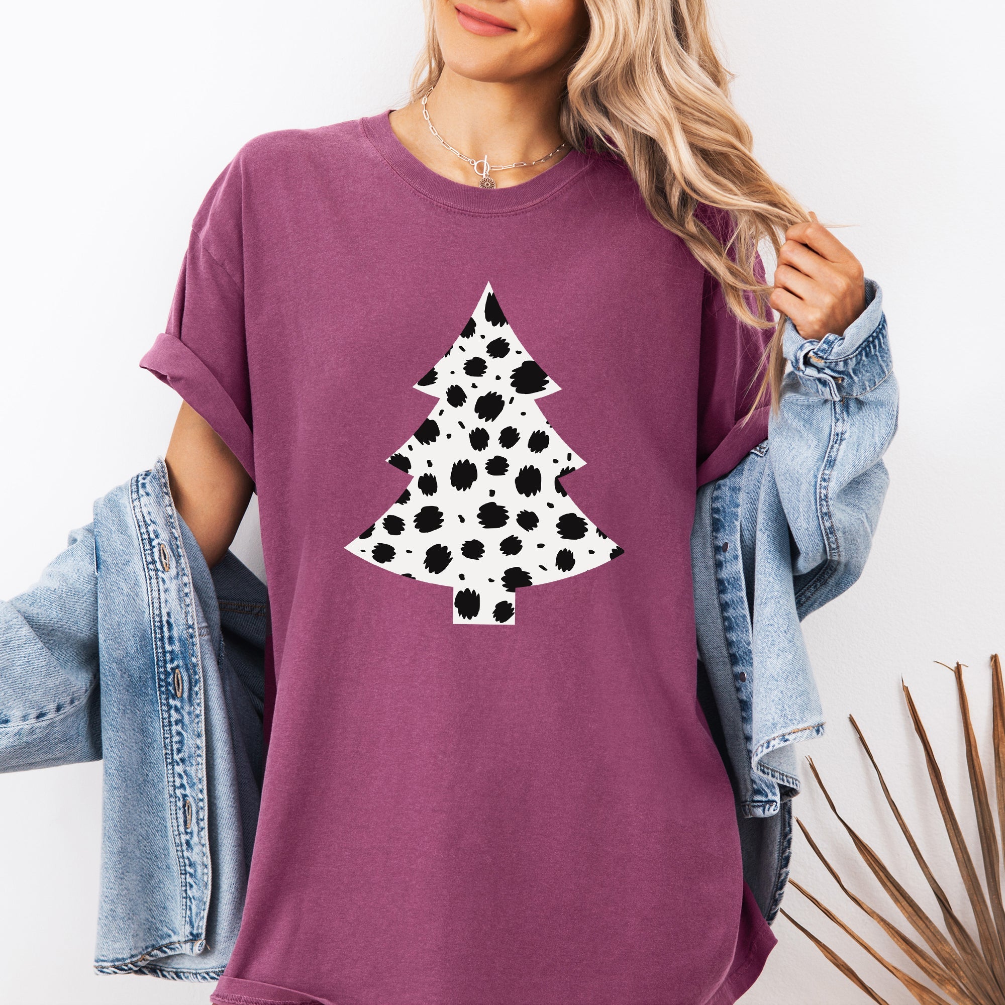 Christmas Tree Dalmatian Animal Print Winter Xmas Santa Comfort Colors Tee