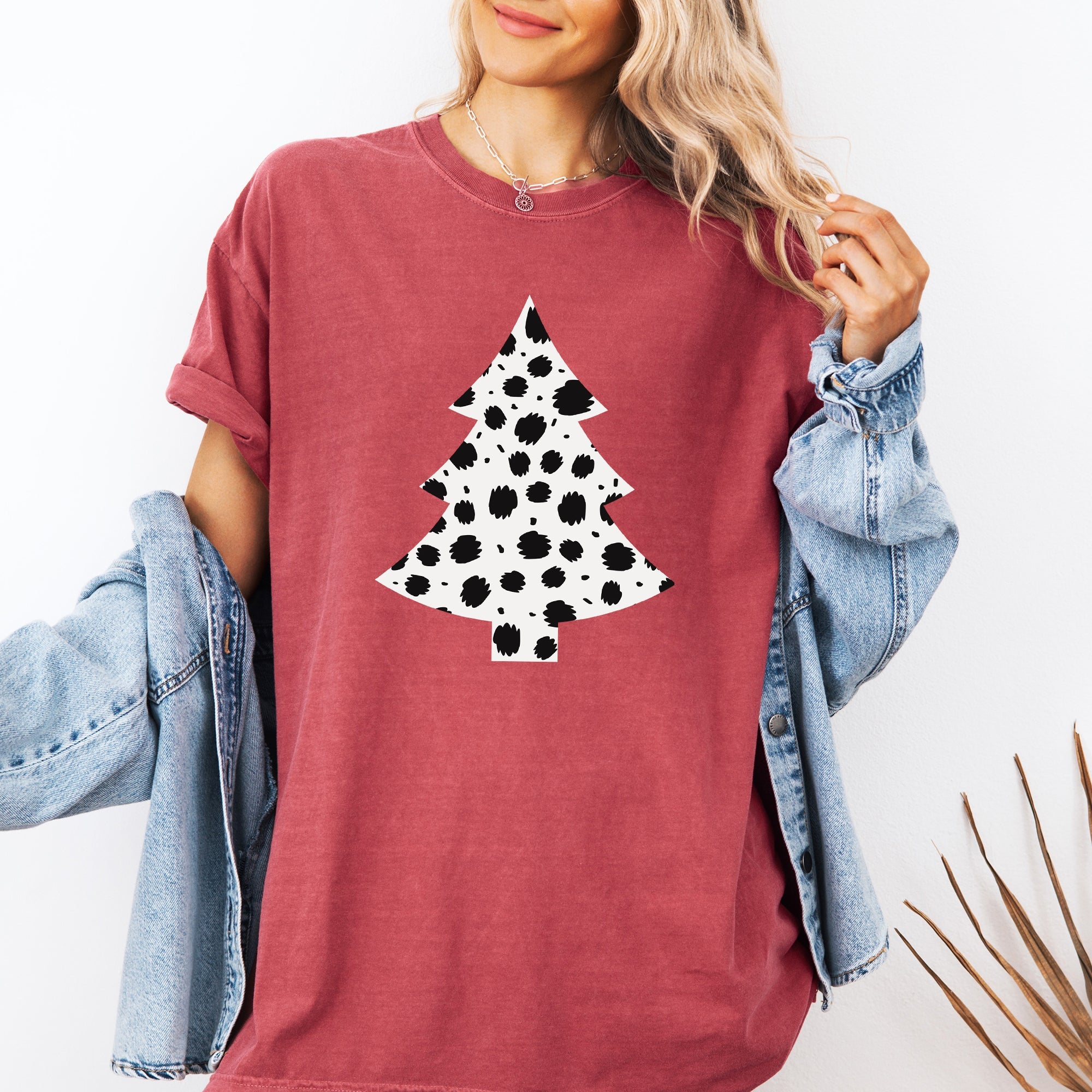 Christmas Tree Dalmatian Animal Print Winter Xmas Santa Comfort Colors Tee