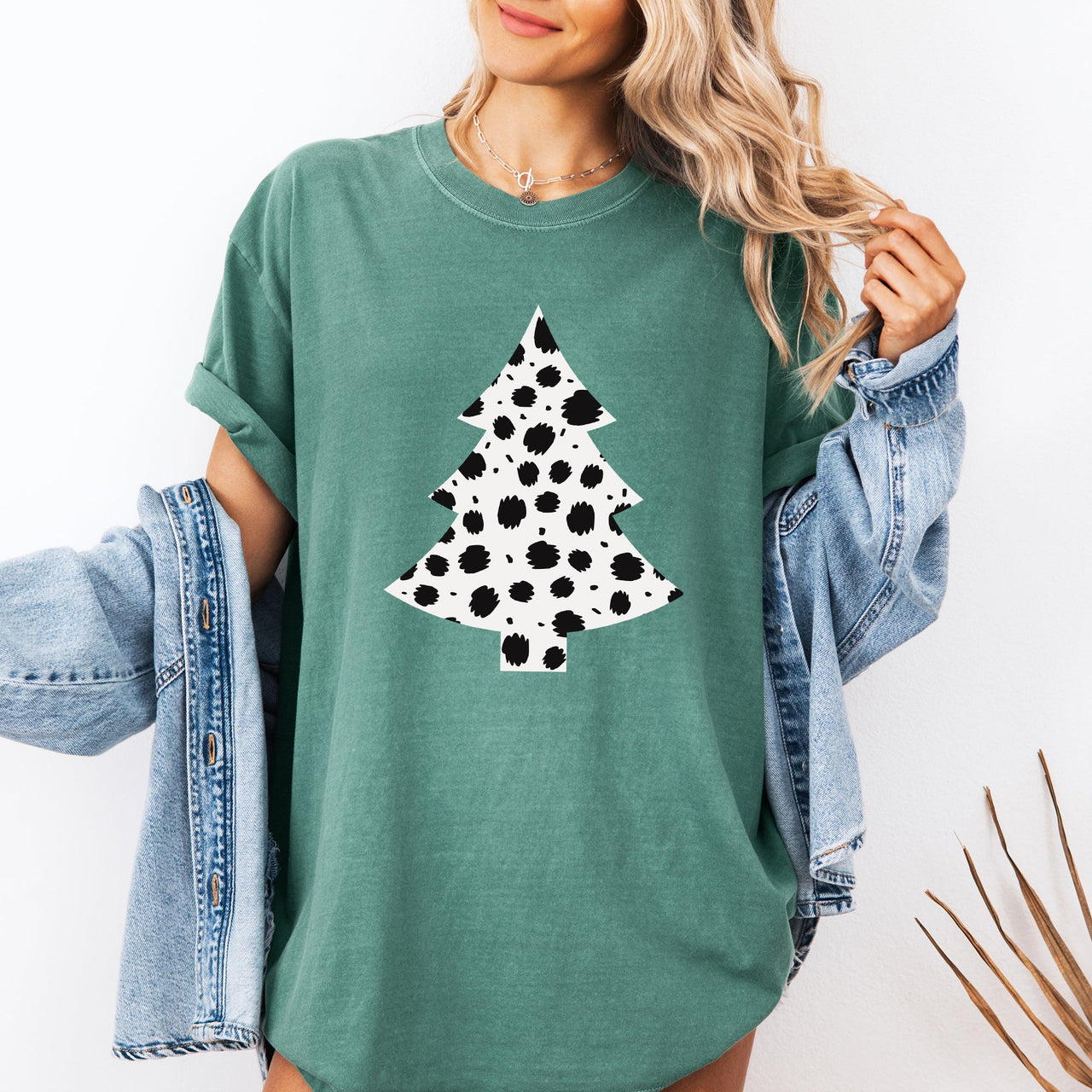 Christmas Tree Dalmatian Animal Print Winter Xmas Santa Comfort Colors Tee