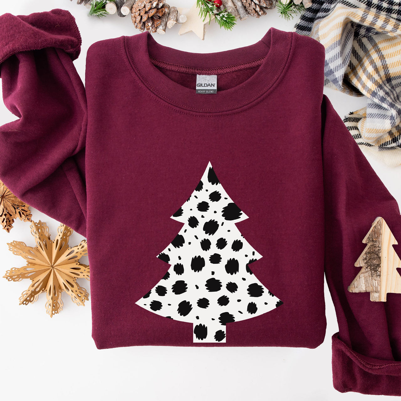 Dalmatian Christmas Tree Santa Animal Print Winter Holiday Scene With Festive Cheer Sweatshirt