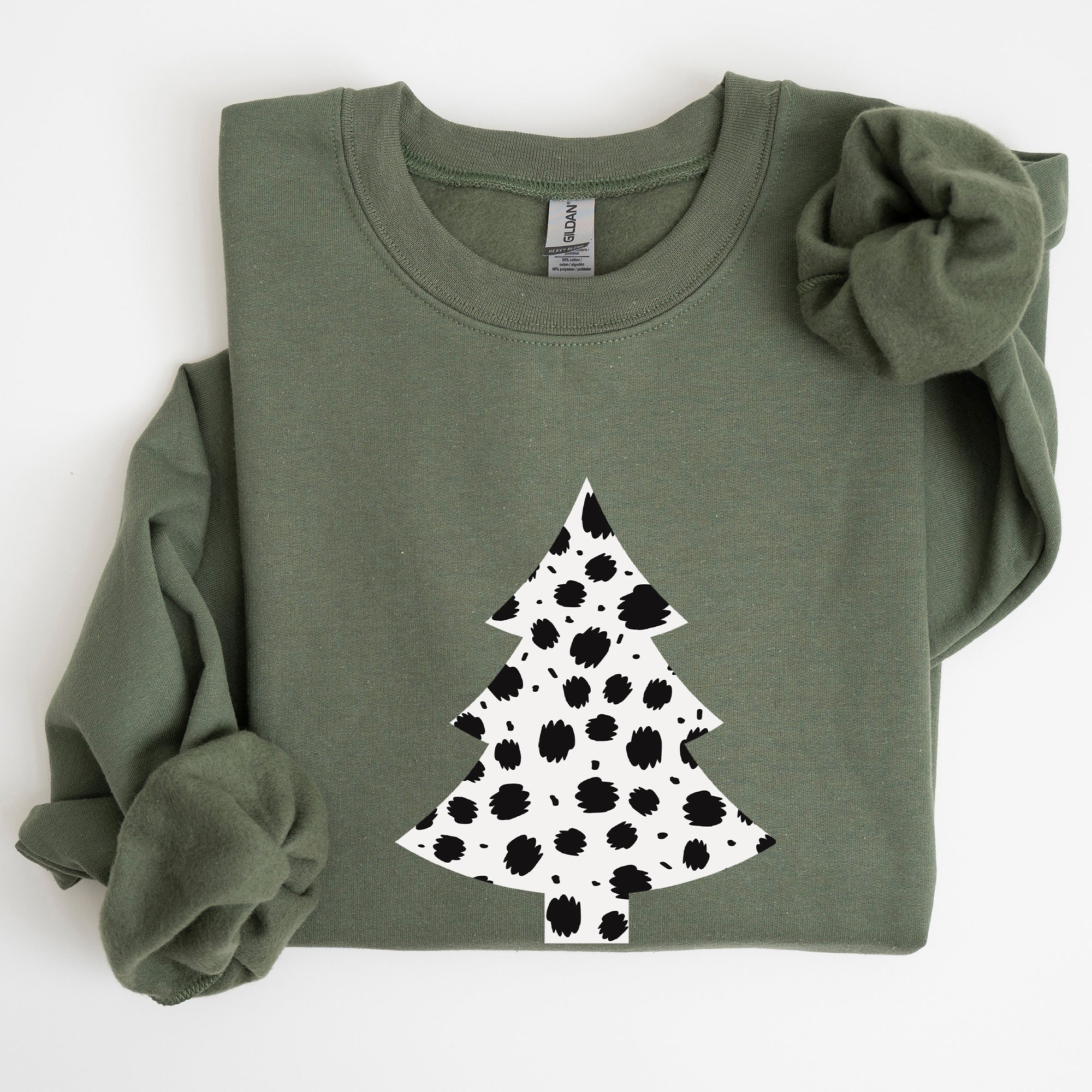Dalmatian Christmas Tree Santa Animal Print Winter Holiday Scene With Festive Cheer Sweatshirt