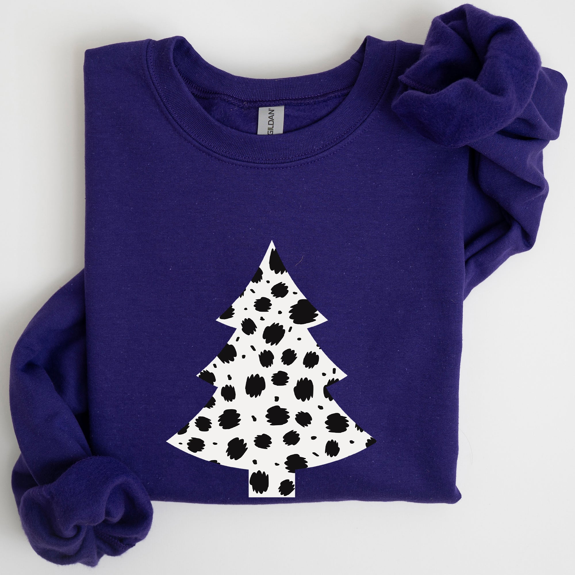 Dalmatian Christmas Tree Santa Animal Print Winter Holiday Scene With Festive Cheer Sweatshirt