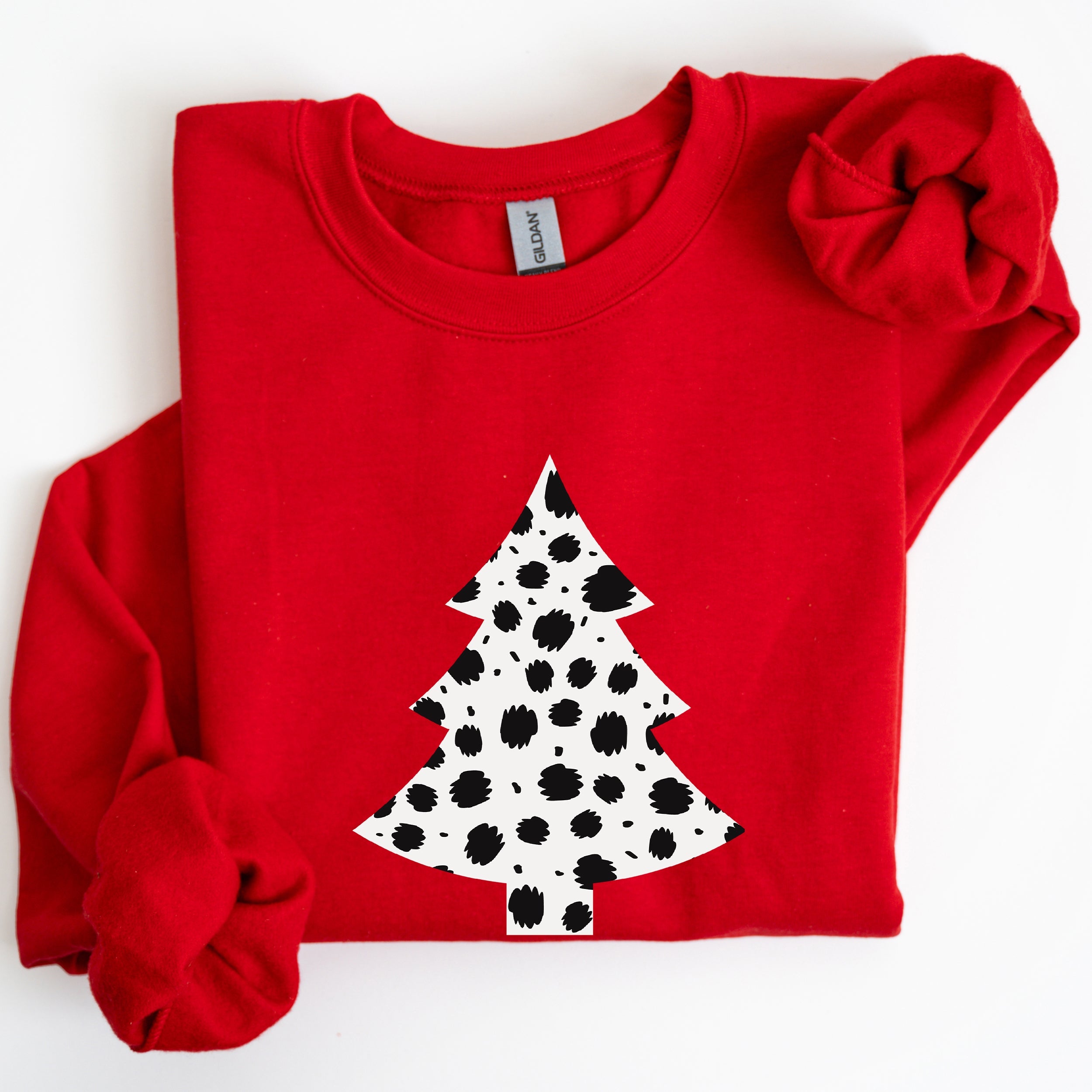 Dalmatian Christmas Tree Santa Animal Print Winter Holiday Scene With Festive Cheer Sweatshirt