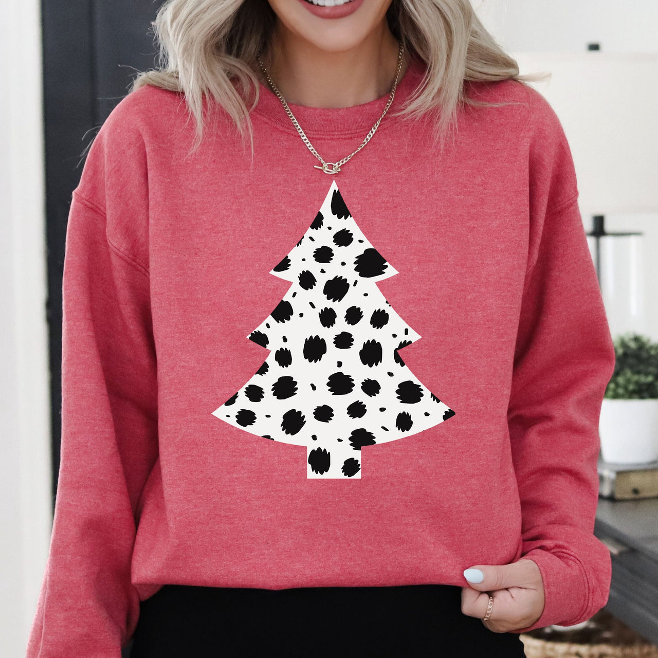 Dalmatian Christmas Tree Santa Animal Print Winter Holiday Scene With Festive Cheer Sweatshirt