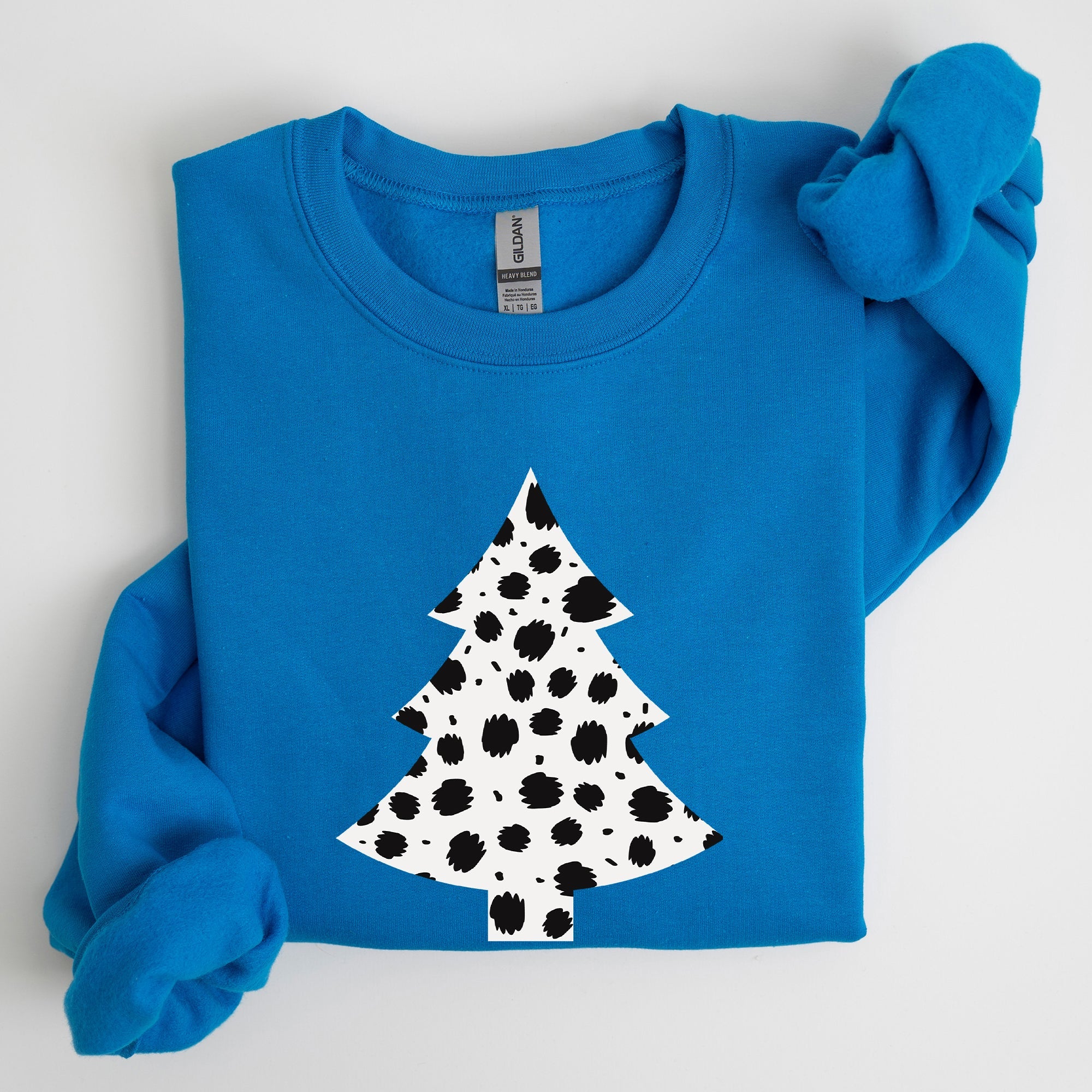 Dalmatian Christmas Tree Santa Animal Print Winter Holiday Scene With Festive Cheer Sweatshirt