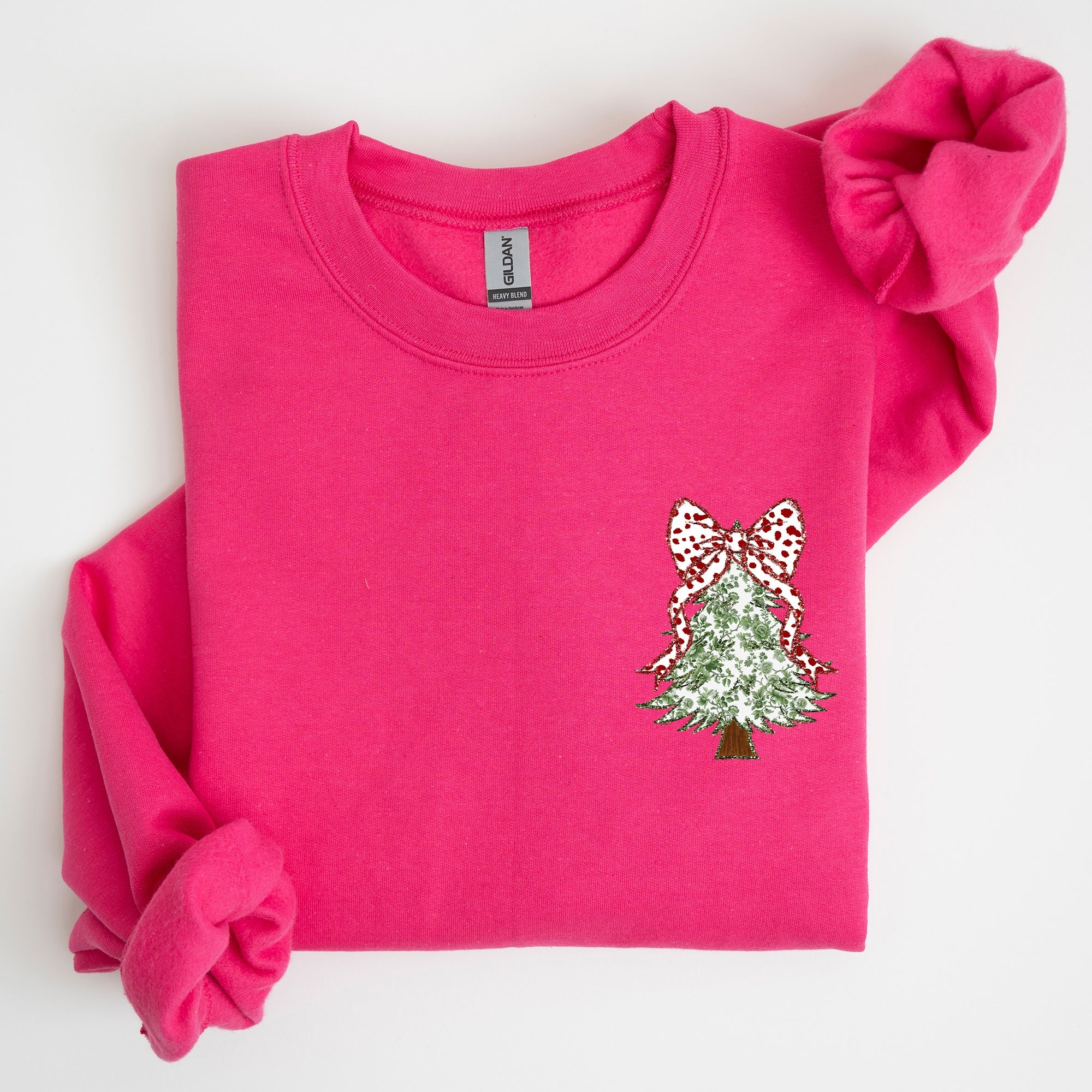 Christmas Tree Pocket Floral Coquette Ribbons Vintage Inspired Classic Season Winter Sweatshirt