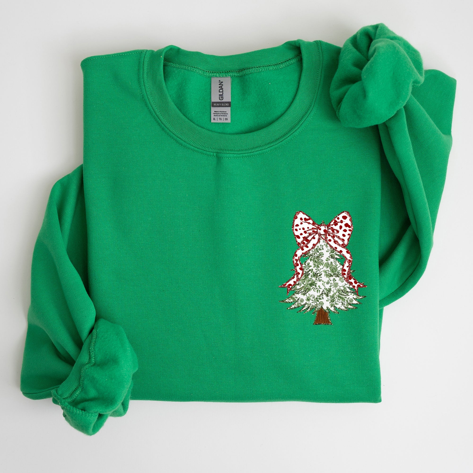 Christmas Tree Pocket Floral Coquette Ribbons Vintage Inspired Classic Season Winter Sweatshirt