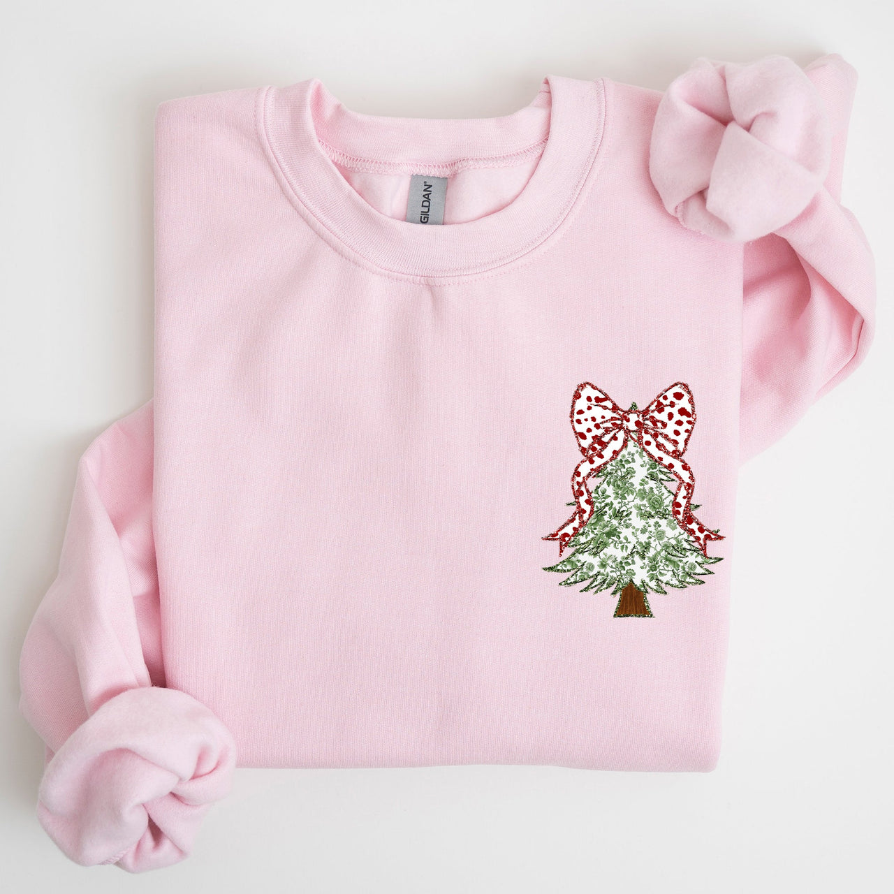 Christmas Tree Pocket Floral Coquette Ribbons Vintage Inspired Classic Season Winter Sweatshirt