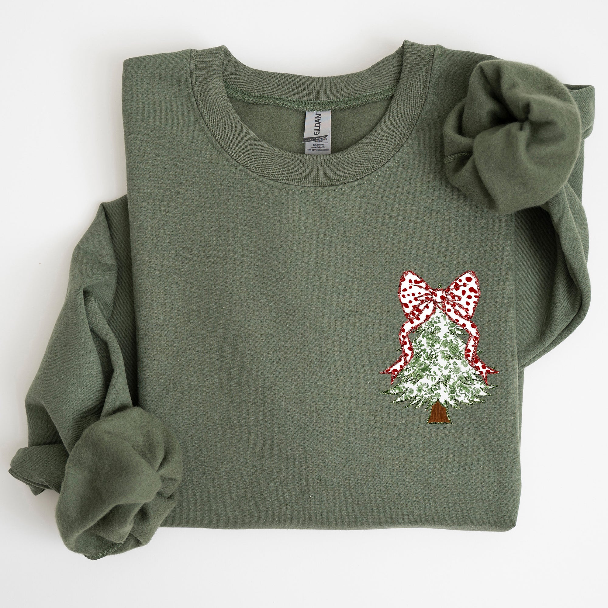 Christmas Tree Pocket Floral Coquette Ribbons Vintage Inspired Classic Season Winter Sweatshirt