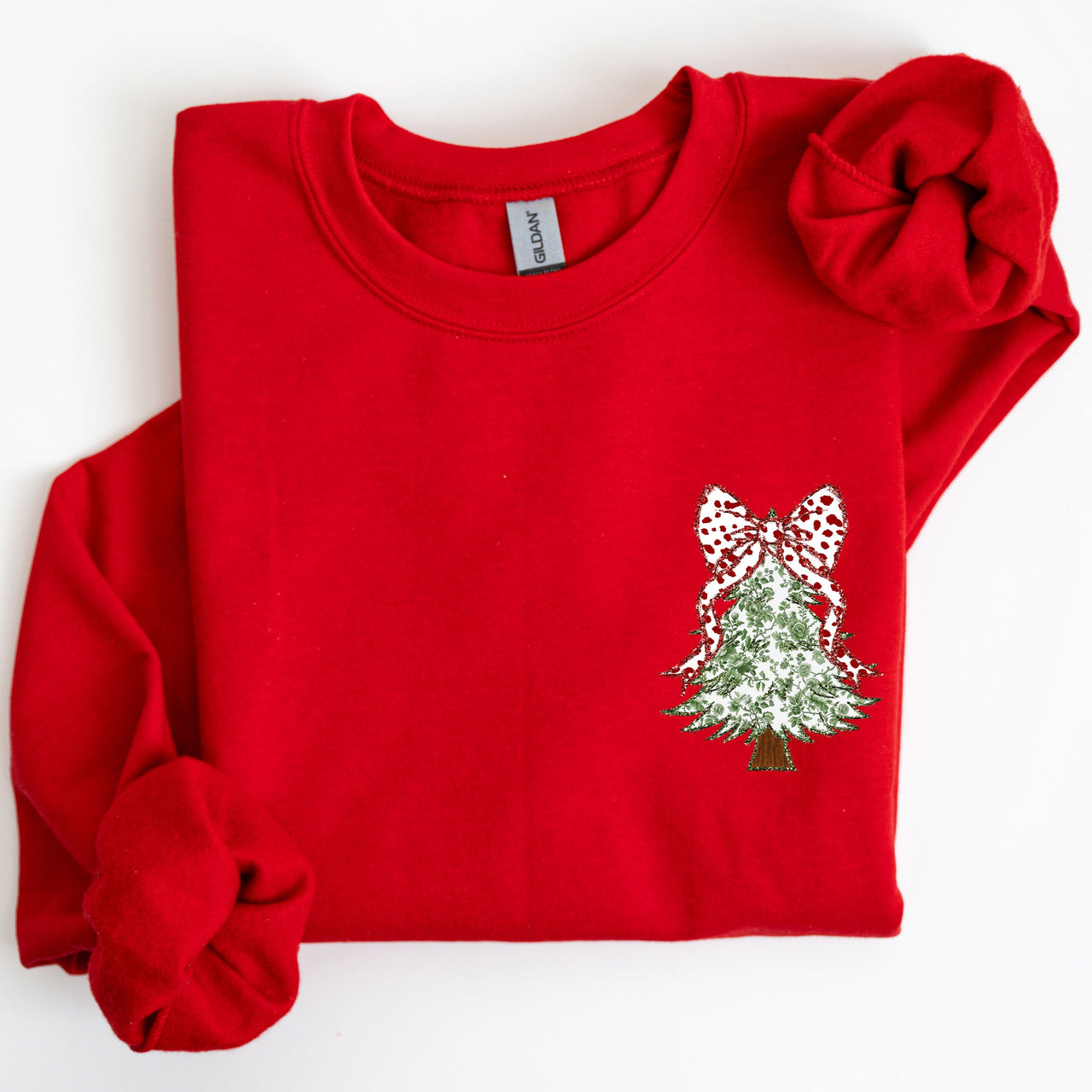 Christmas Tree Pocket Floral Coquette Ribbons Vintage Inspired Classic Season Winter Sweatshirt