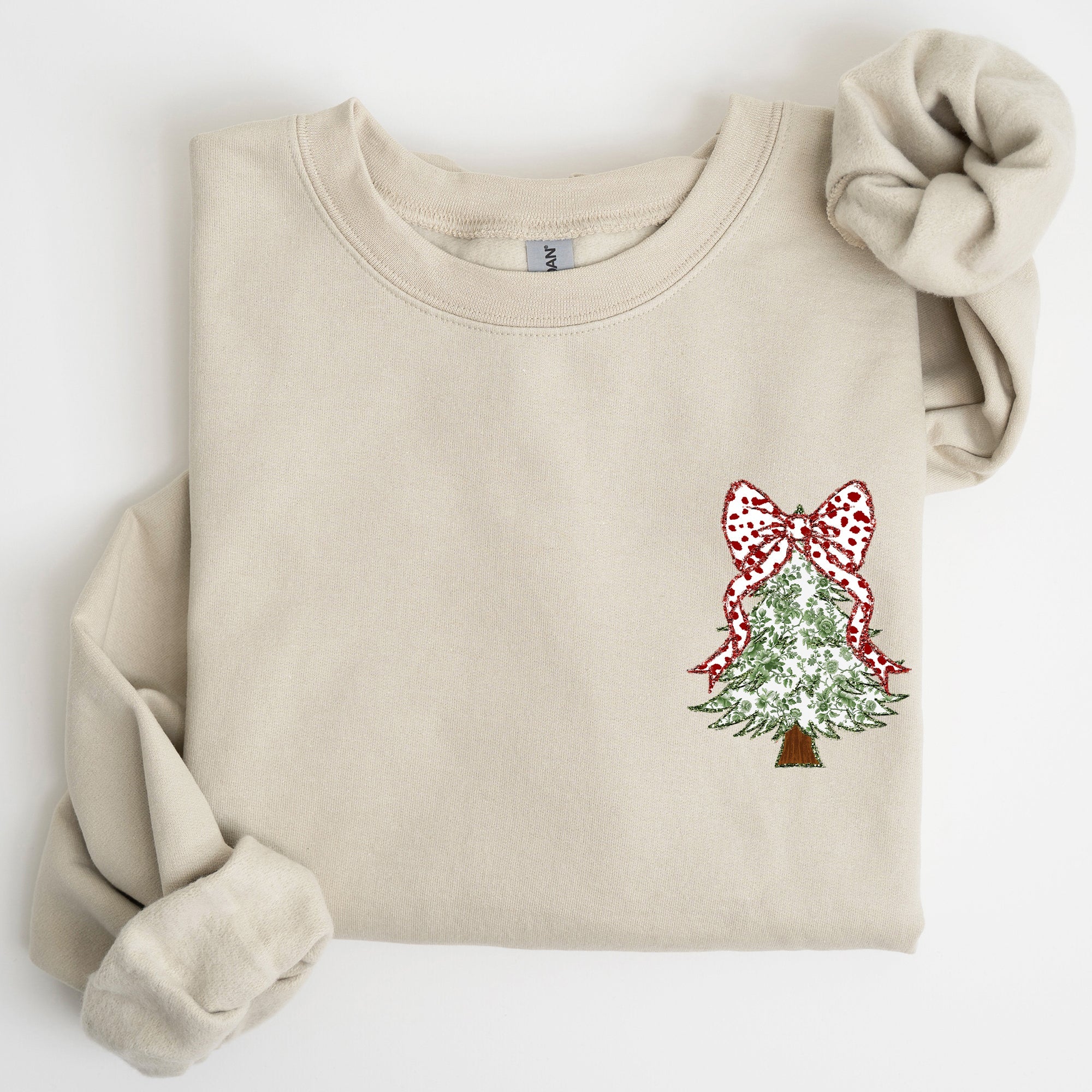 Christmas Tree Pocket Floral Coquette Ribbons Vintage Inspired Classic Season Winter Sweatshirt