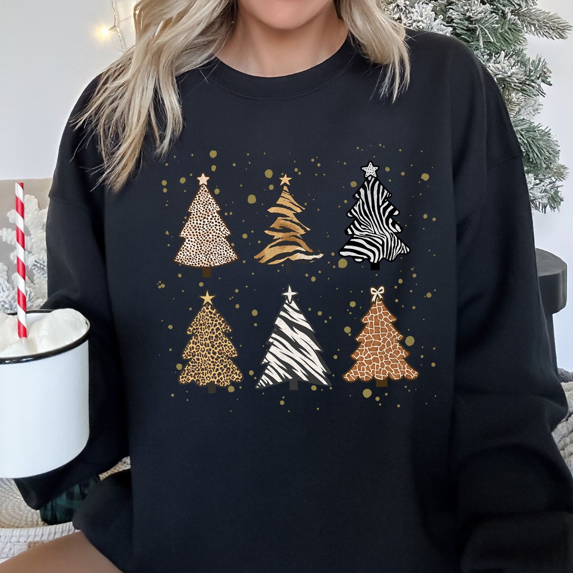 Christmas Trees Animal Print Festive Seasonal Holiday Nature Inspired Design Sweatshirt