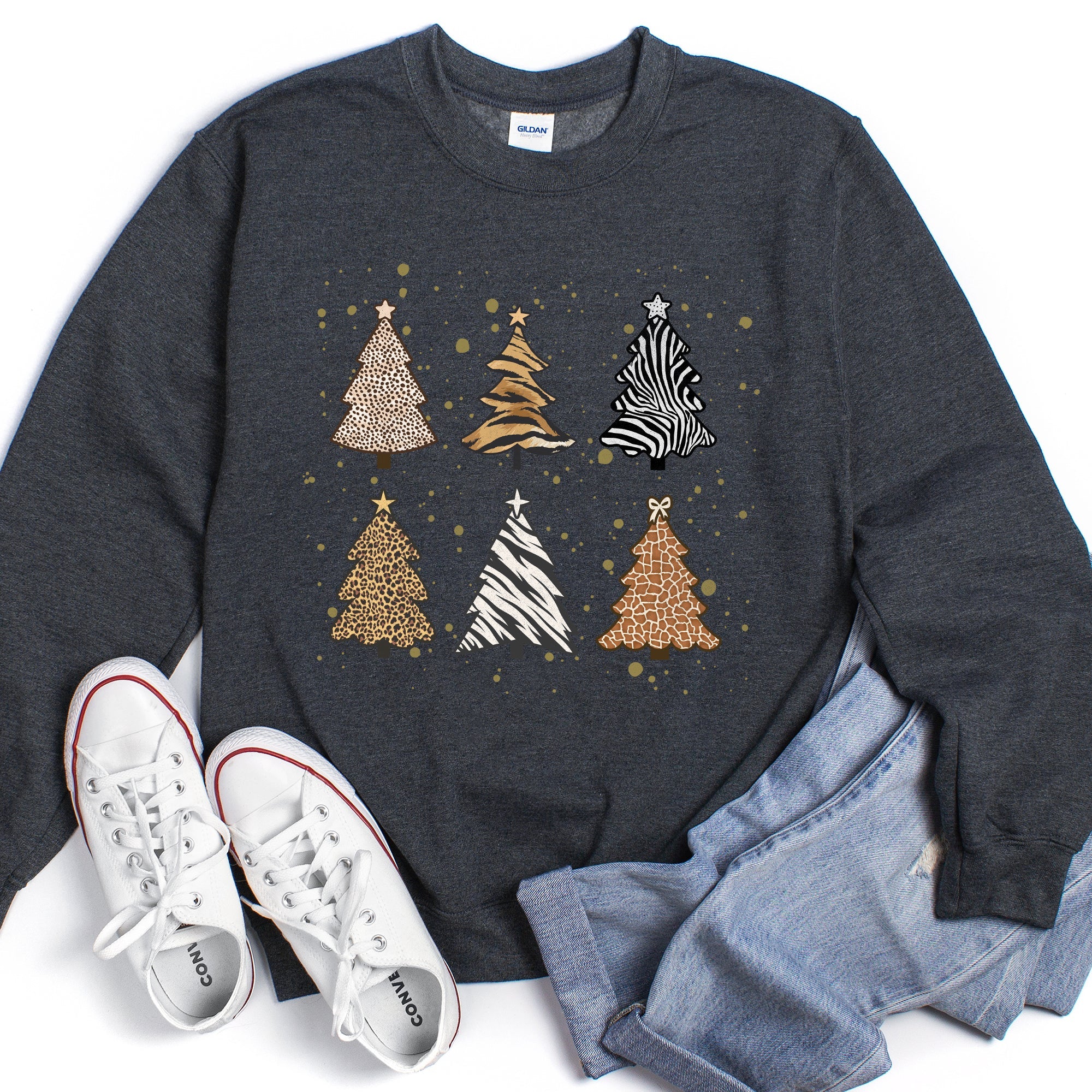 Christmas Trees Animal Print Festive Seasonal Holiday Nature Inspired Design Sweatshirt