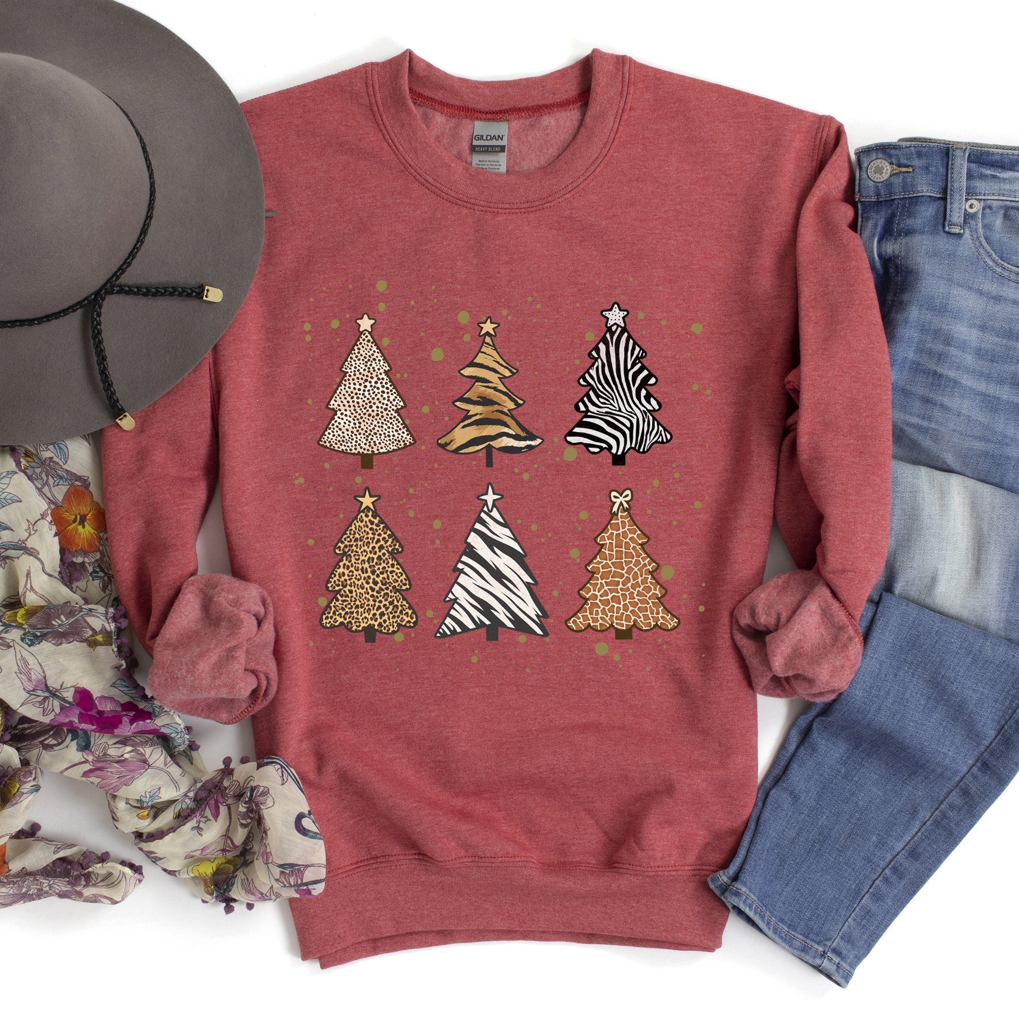 Christmas Trees Animal Print Festive Seasonal Holiday Nature Inspired Design Sweatshirt
