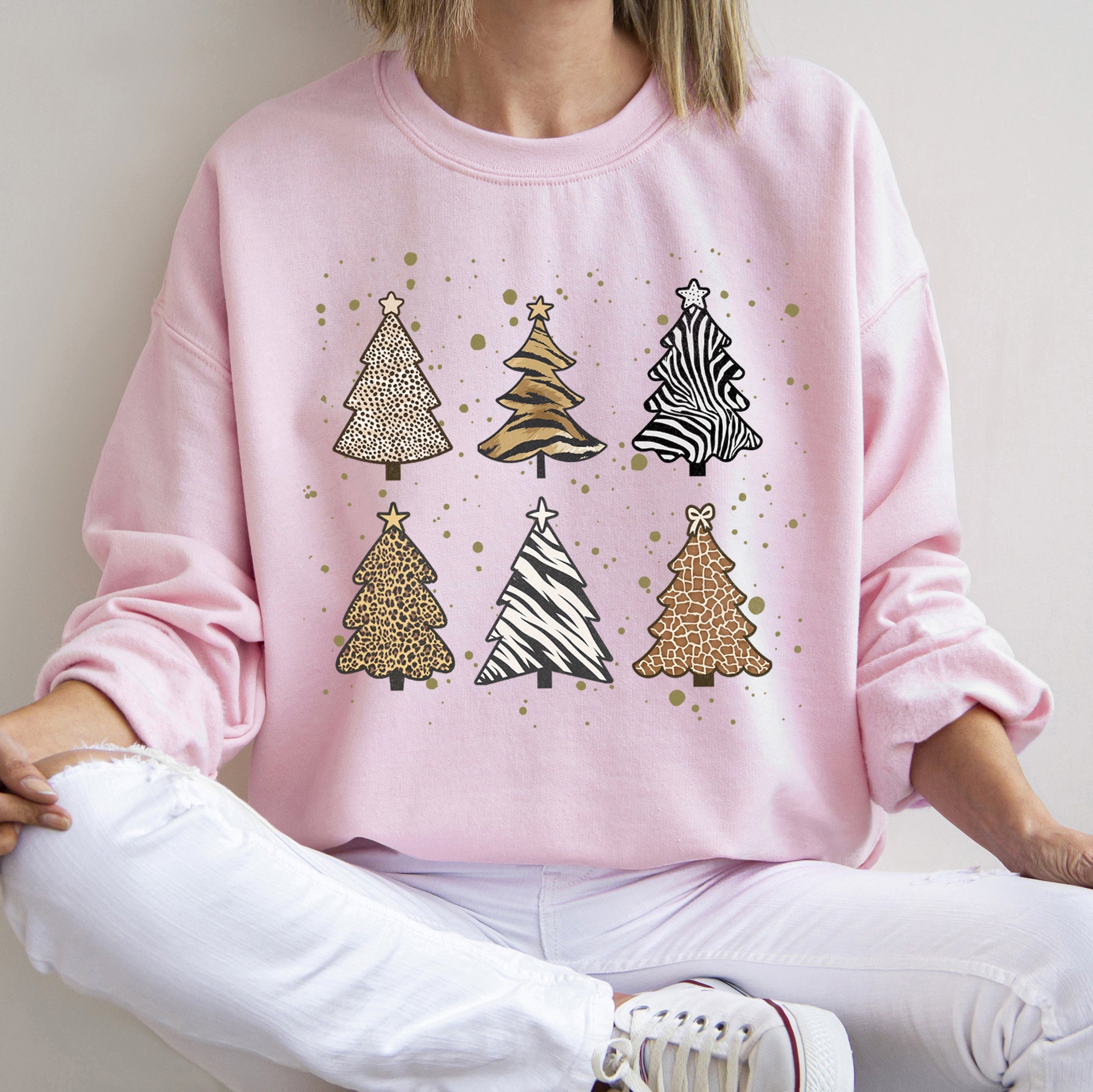 Christmas Trees Animal Print Festive Seasonal Holiday Nature Inspired Design Sweatshirt