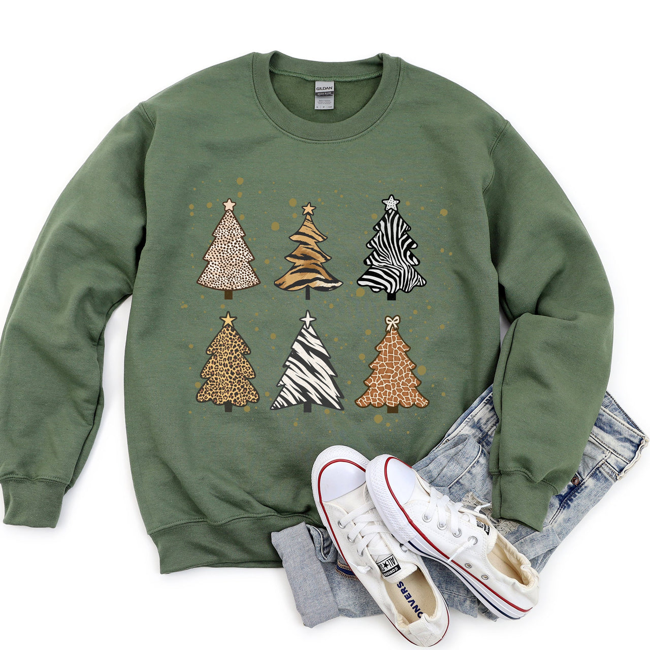 Christmas Trees Animal Print Festive Seasonal Holiday Nature Inspired Design Sweatshirt
