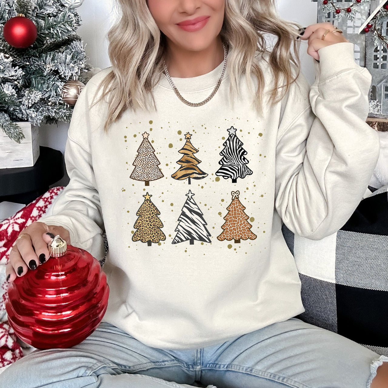 Christmas Trees Animal Print Festive Seasonal Holiday Nature Inspired Design Sweatshirt