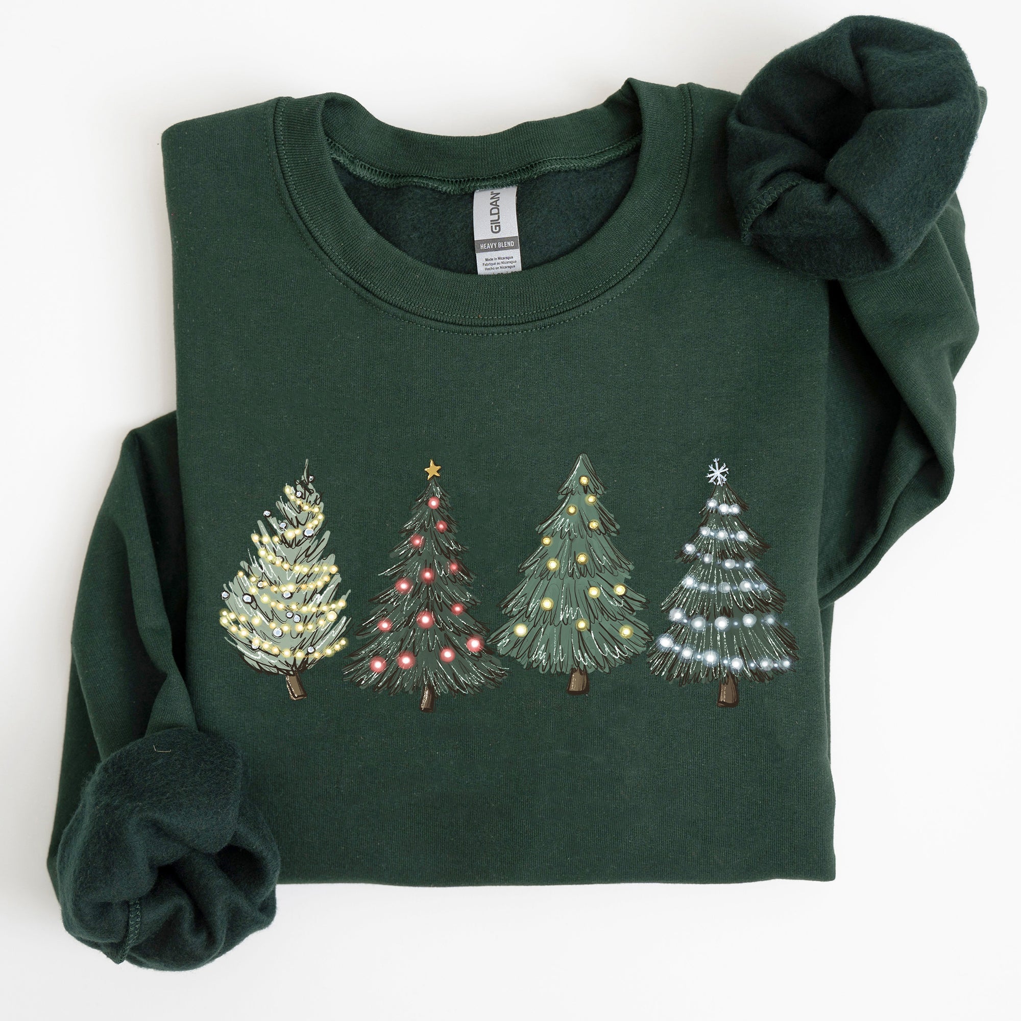 Christmas Trees Winter Snow Santa Festive Cozy Warm Holiday Scene With Twinkling Lights And Ornaments Sweatshirt