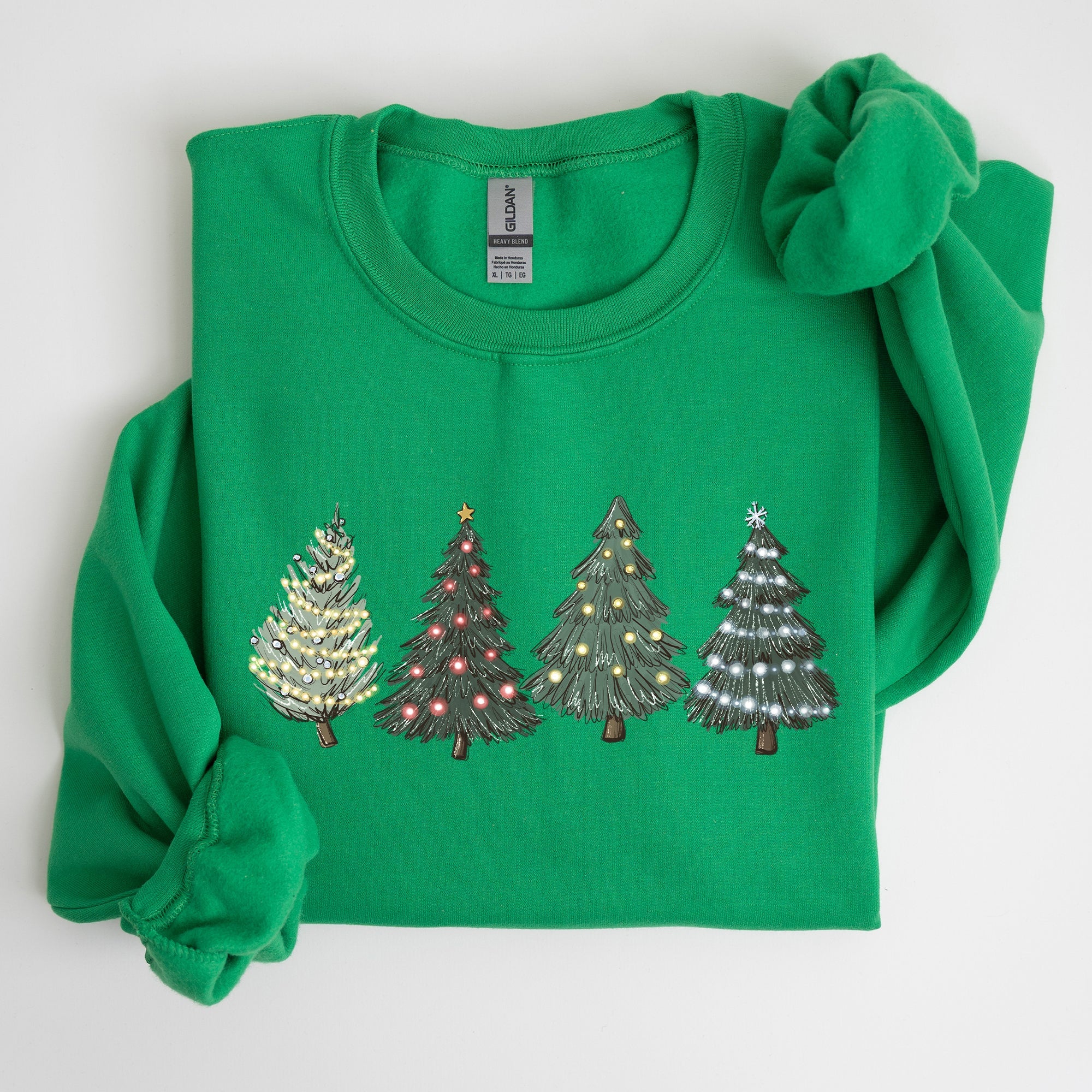 Christmas Trees Winter Snow Santa Festive Cozy Warm Holiday Scene With Twinkling Lights And Ornaments Sweatshirt