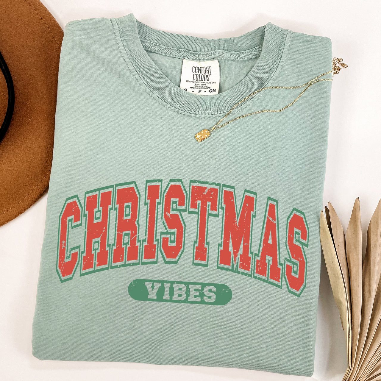 Christmas Vibes Retro Varsity Santa Snow Xmas Holiday Spirit Edition Comfort Colors Tee