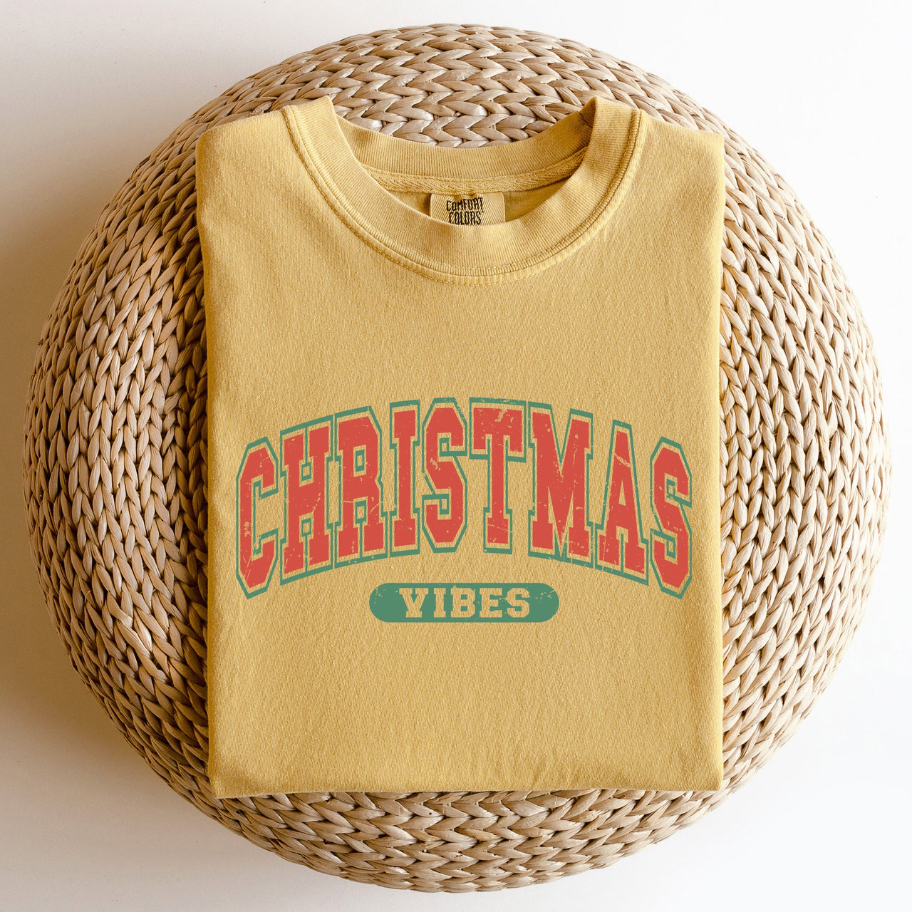 Christmas Vibes Retro Varsity Santa Snow Xmas Holiday Spirit Edition Comfort Colors Tee