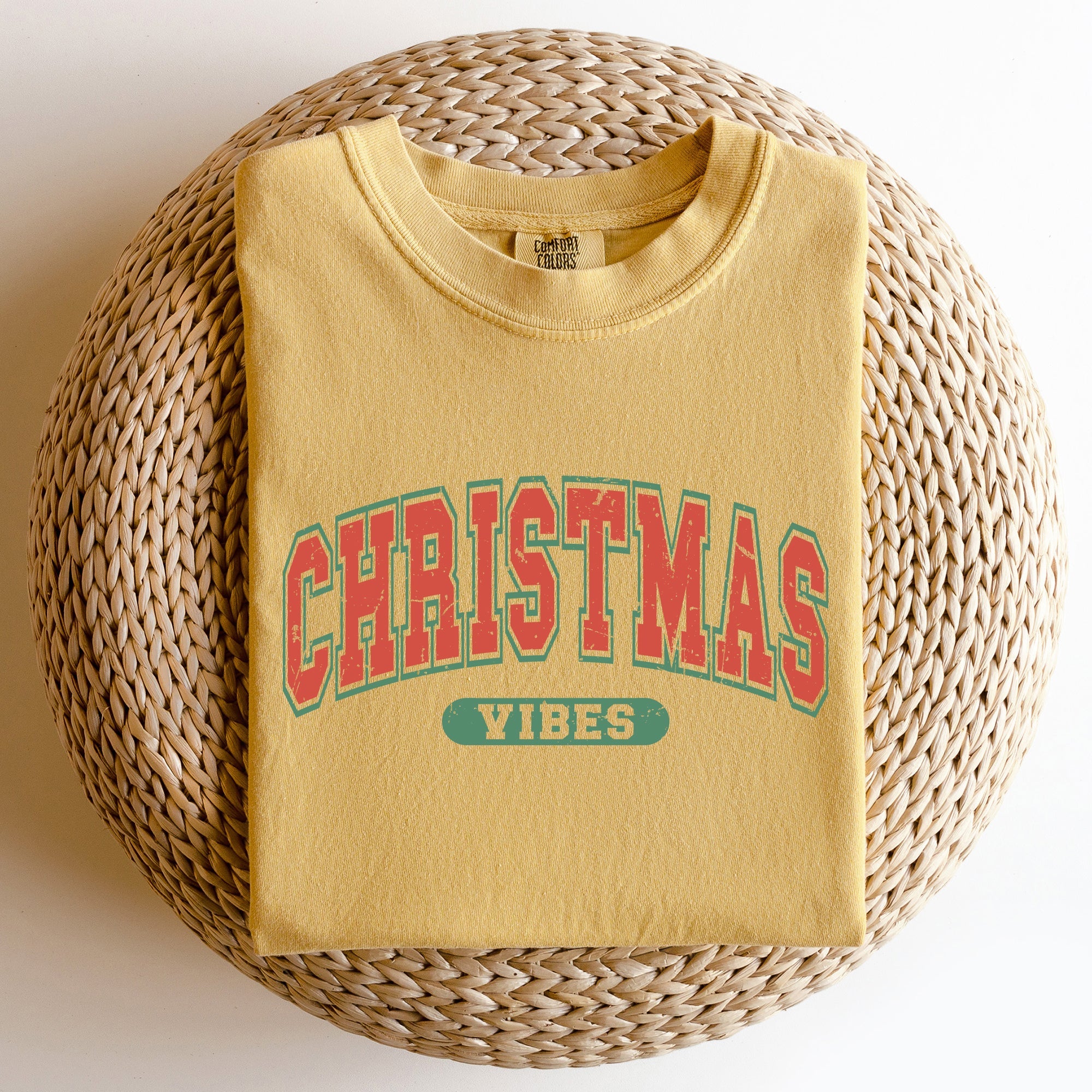 Christmas Vibes Retro Varsity Santa Snow Xmas Holiday Spirit Edition Comfort Colors Tee