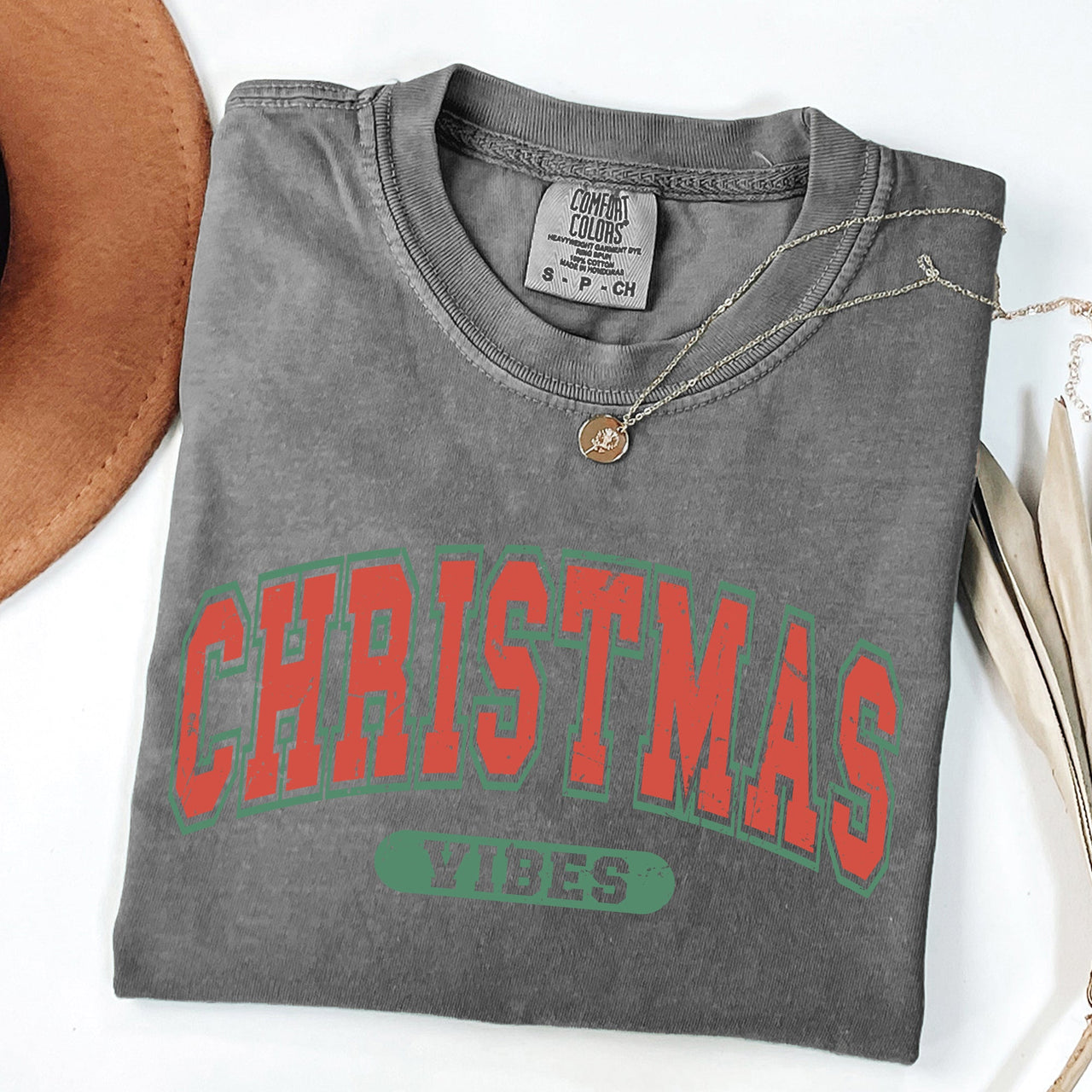 Christmas Vibes Retro Varsity Santa Snow Xmas Holiday Spirit Edition Comfort Colors Tee