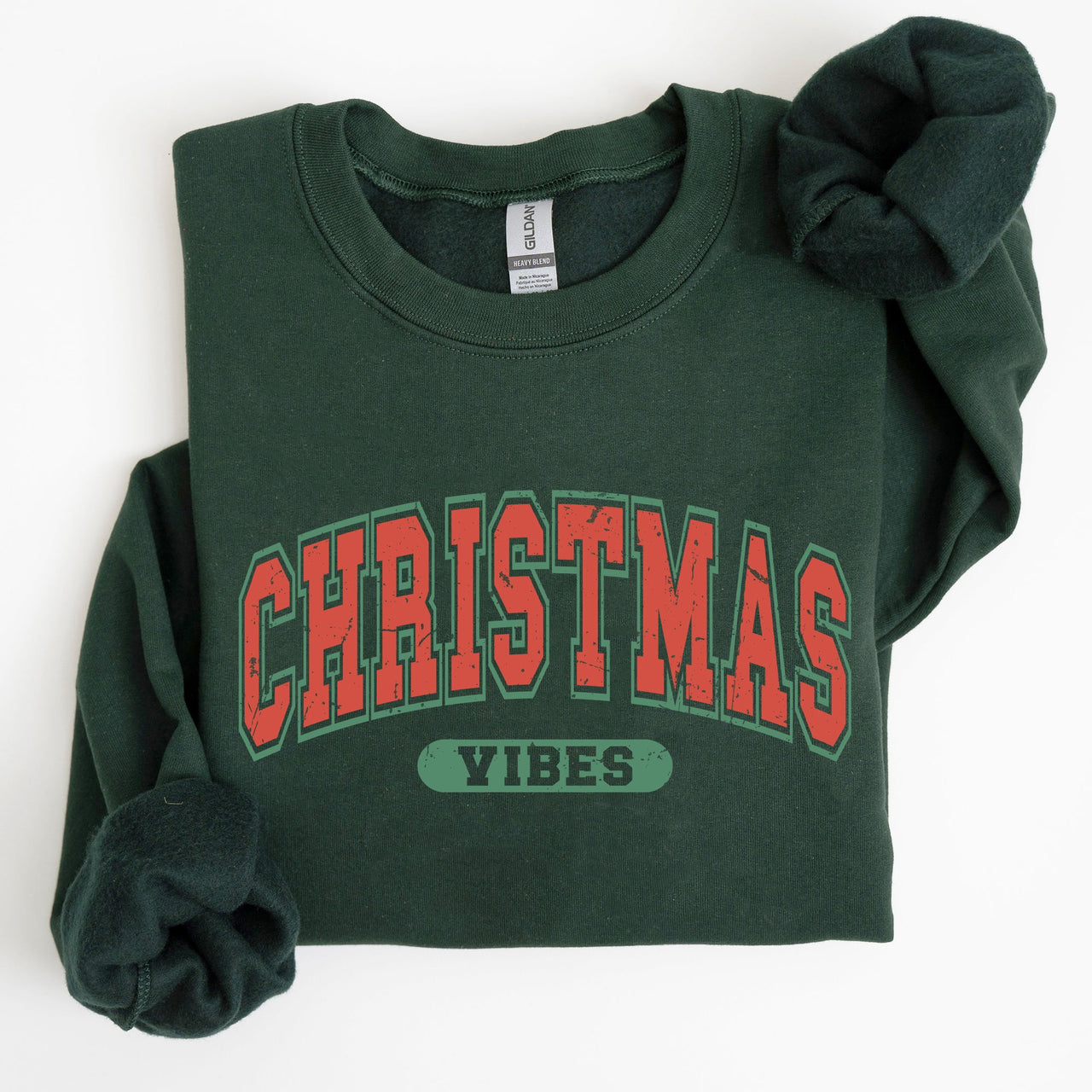 Christmas Vibes Retro Varsity Santa Snow Xmas Holiday Cheer Vintage Inspired Classic Seasonal Sweatshirt