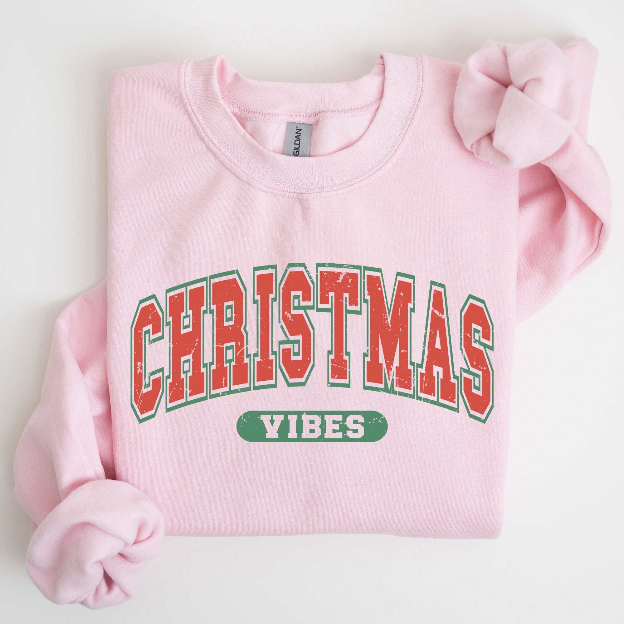 Christmas Vibes Retro Varsity Santa Snow Xmas Holiday Cheer Vintage Inspired Classic Seasonal Sweatshirt