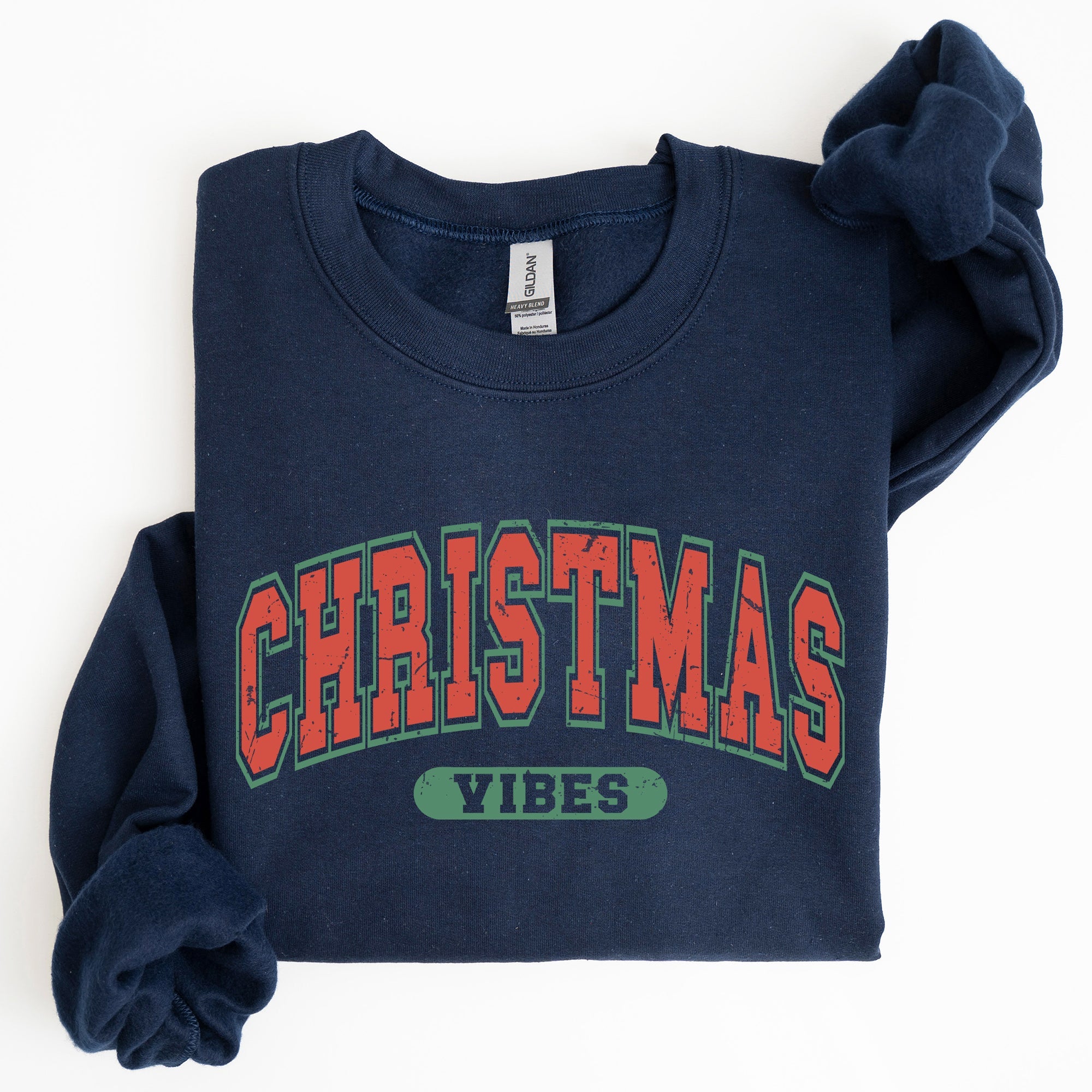 Christmas Vibes Retro Varsity Santa Snow Xmas Holiday Cheer Vintage Inspired Classic Seasonal Sweatshirt