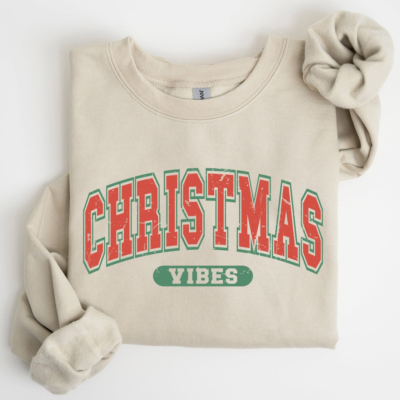 Christmas Vibes Retro Varsity Santa Snow Xmas Holiday Cheer Vintage Inspired Classic Seasonal Sweatshirt