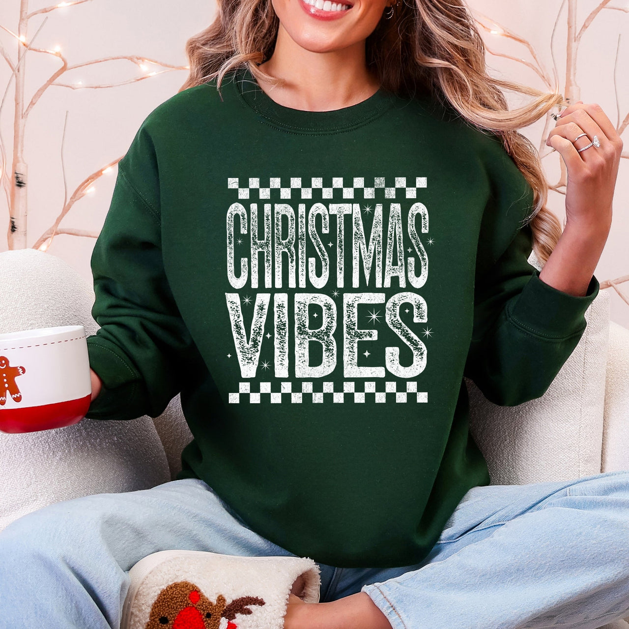 Christmas Vibes Retro Vintage Festive Cozy Holiday Spirit Graphic Premium Sweatshirt