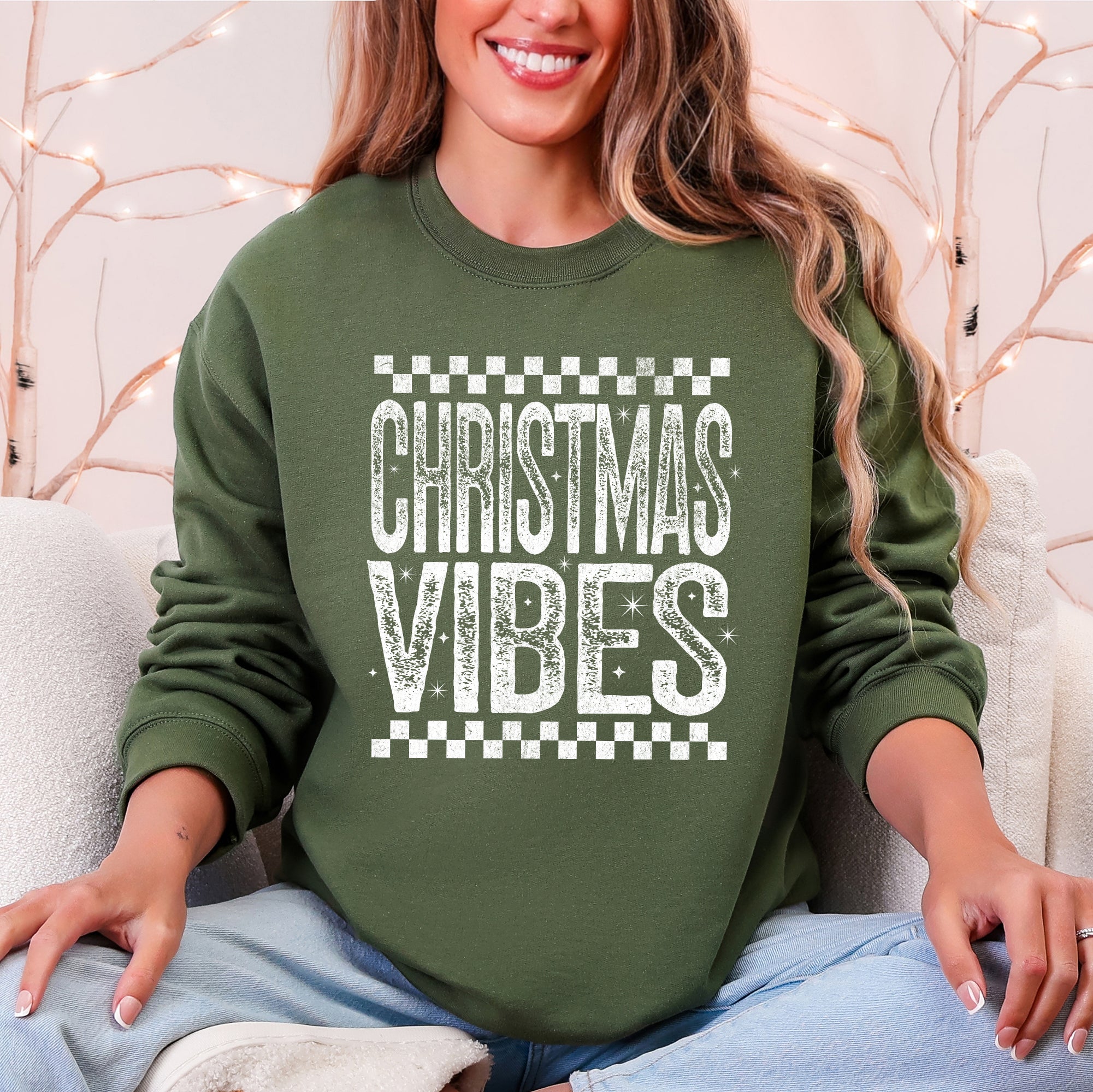 Christmas Vibes Retro Vintage Festive Cozy Holiday Spirit Graphic Premium Sweatshirt