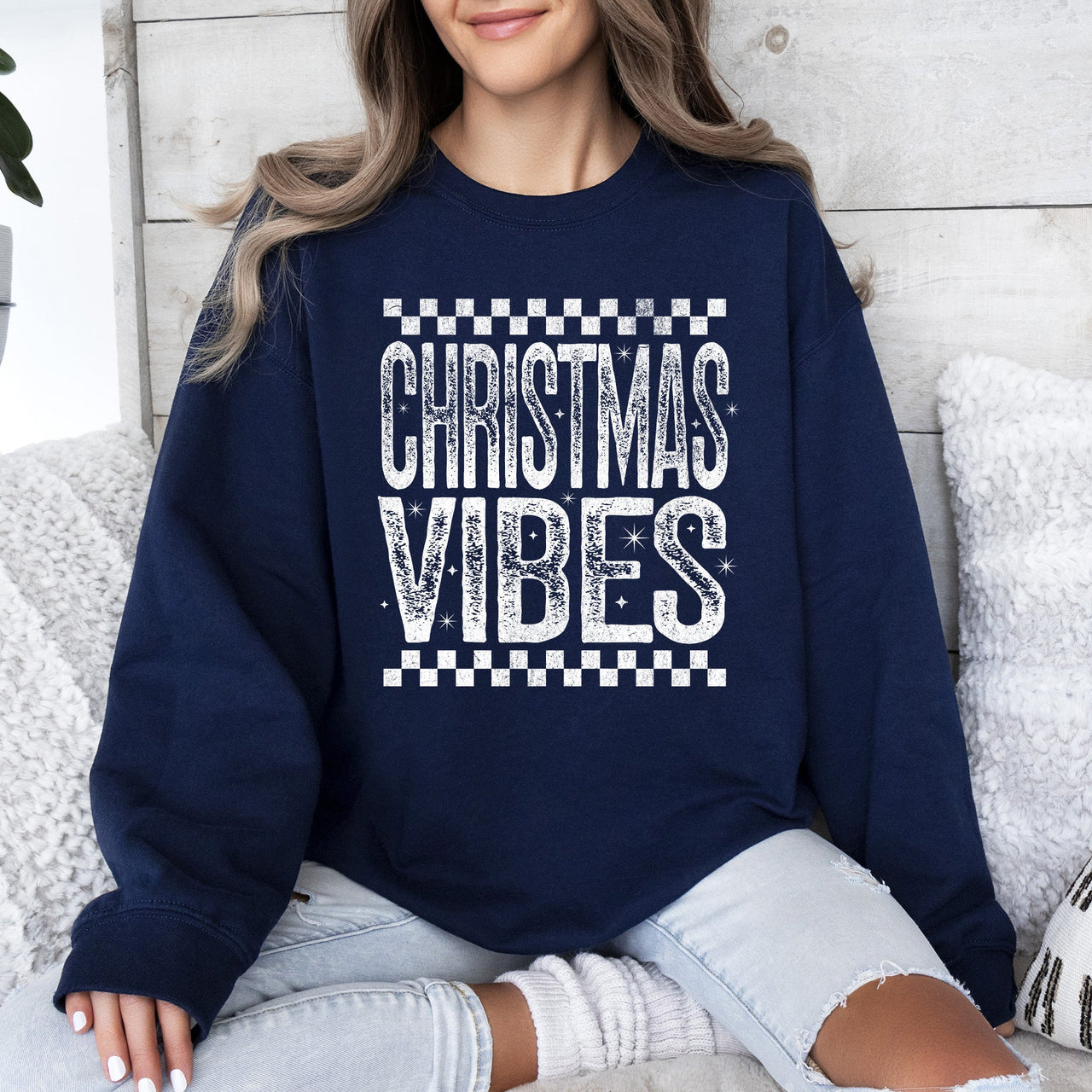 Christmas Vibes Retro Vintage Festive Cozy Holiday Spirit Graphic Premium Sweatshirt
