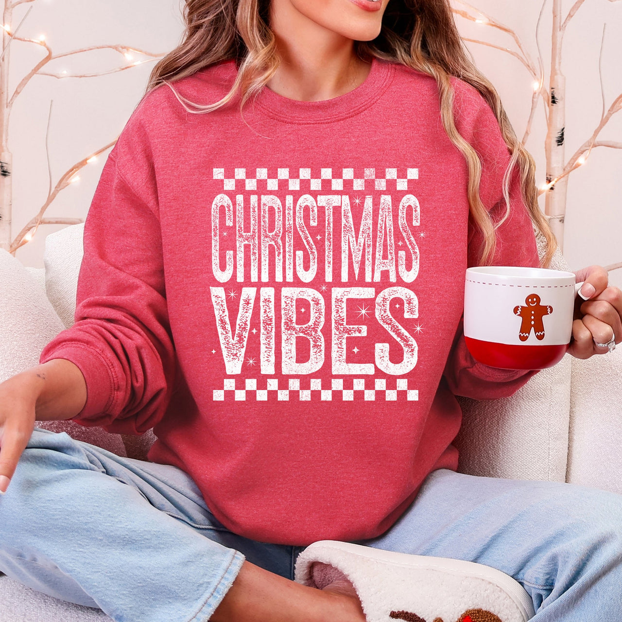 Christmas Vibes Retro Vintage Festive Cozy Holiday Spirit Graphic Premium Sweatshirt