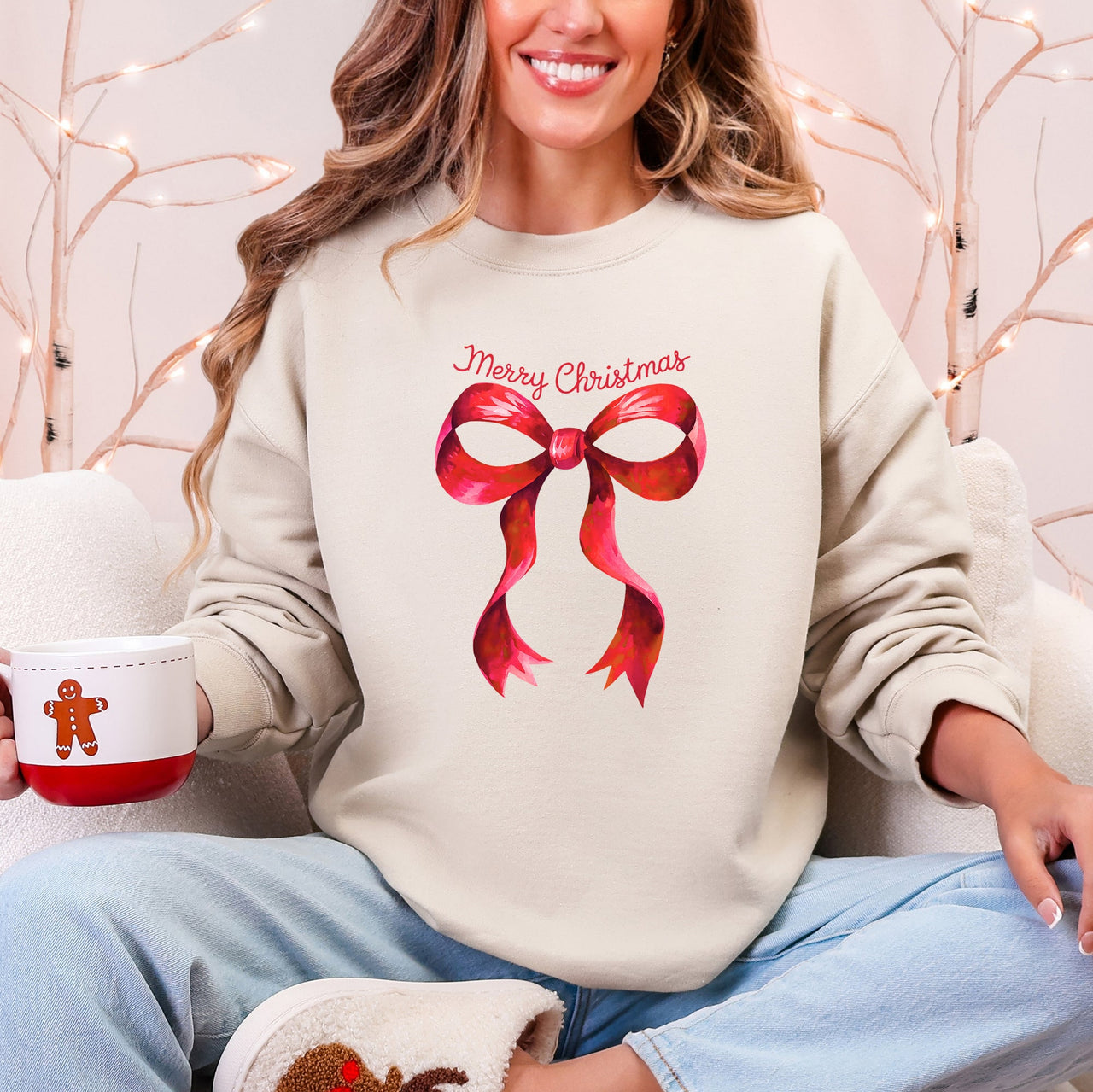 Christmas Geese Retro Coquette Bow Ribbon Winter Holiday Design Collection Sweatshirt
