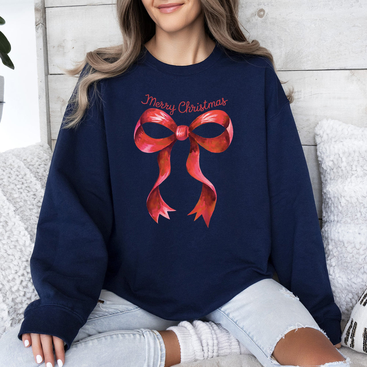 Christmas Geese Retro Coquette Bow Ribbon Winter Holiday Design Collection Sweatshirt