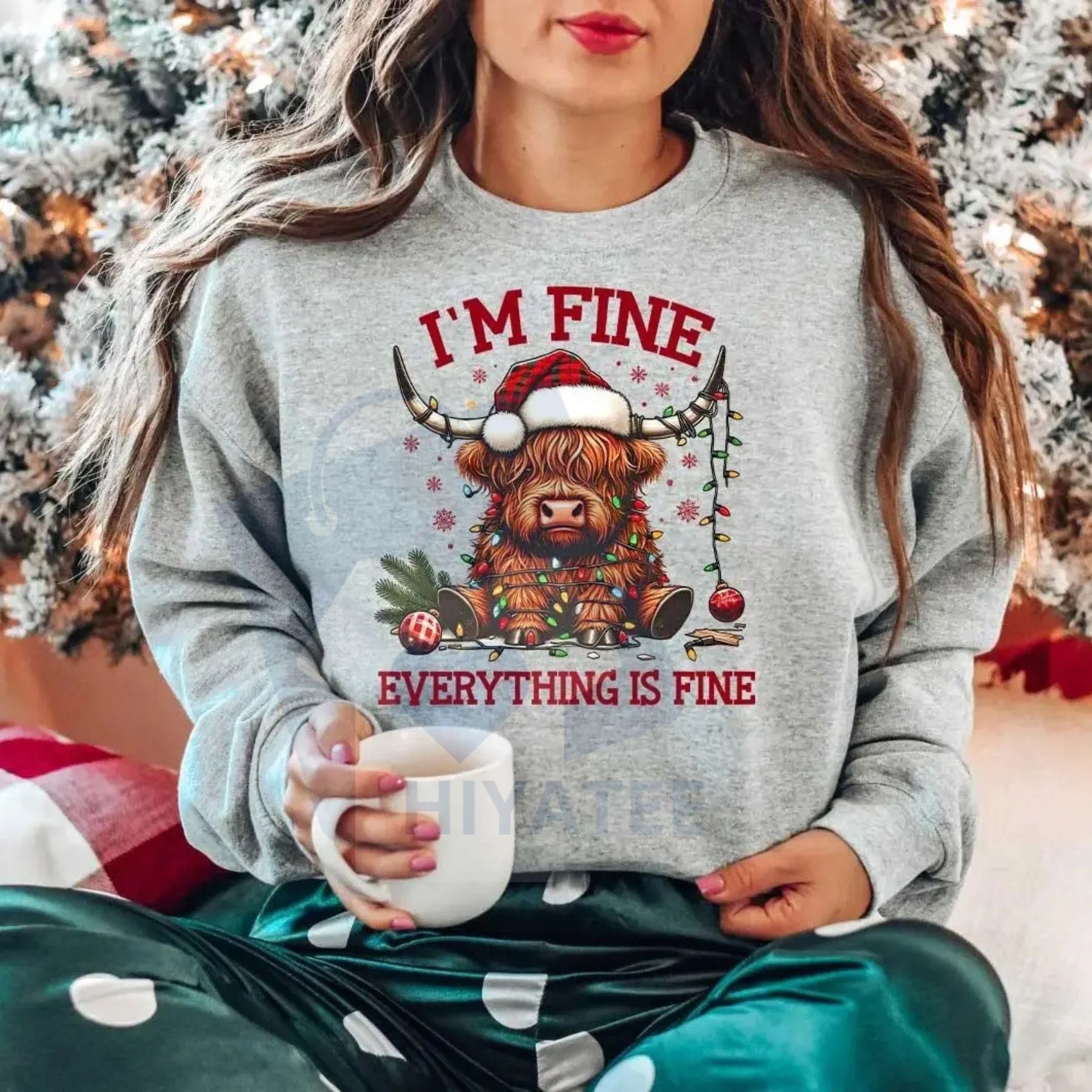 Christmas Lights Cow Sweatshirt [Sale 70%]: Funny Animals Shirt, Christmas Highland Cow Crewneck, Holiday Gift