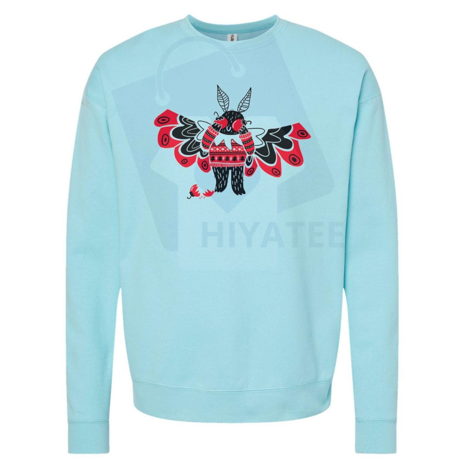 Christmas Mothman Crewneck Sweatshirt: Hand Printed Screen Printing Cotton, Unisex Red Mothman Shirt, Stylish Long Sleeve Streetwear