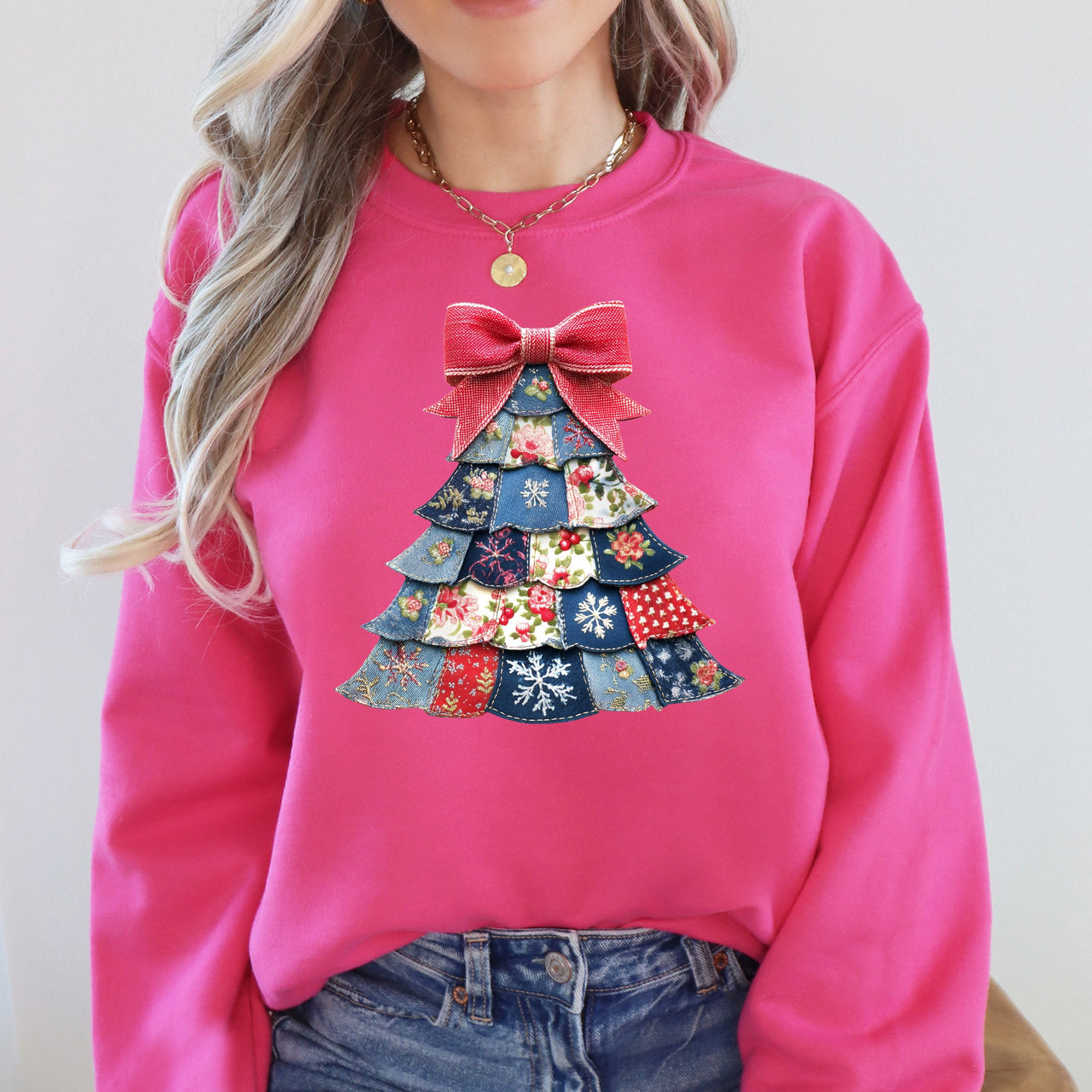 Christmas Geese Retro Santa Sewing Faux Quilt Cozy Festive Graphic Holiday Sweatshirt
