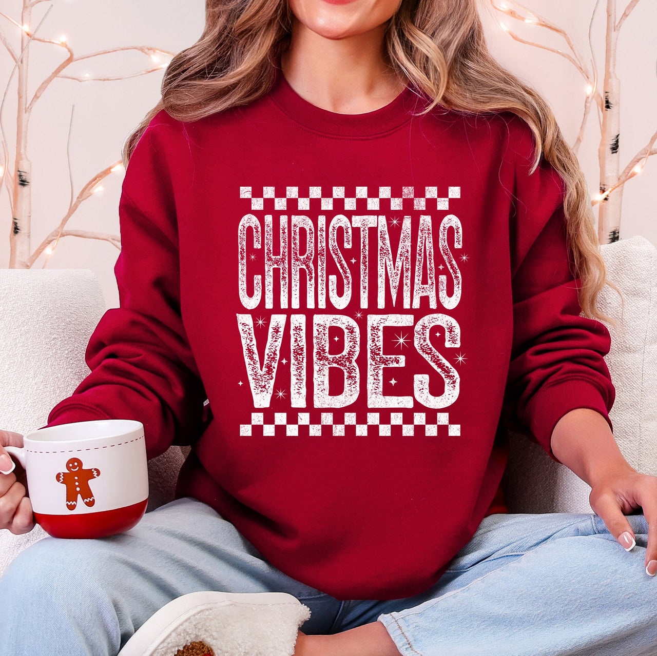 Christmas Vibes Retro Vintage Festive Cozy Holiday Spirit Graphic Premium Sweatshirt