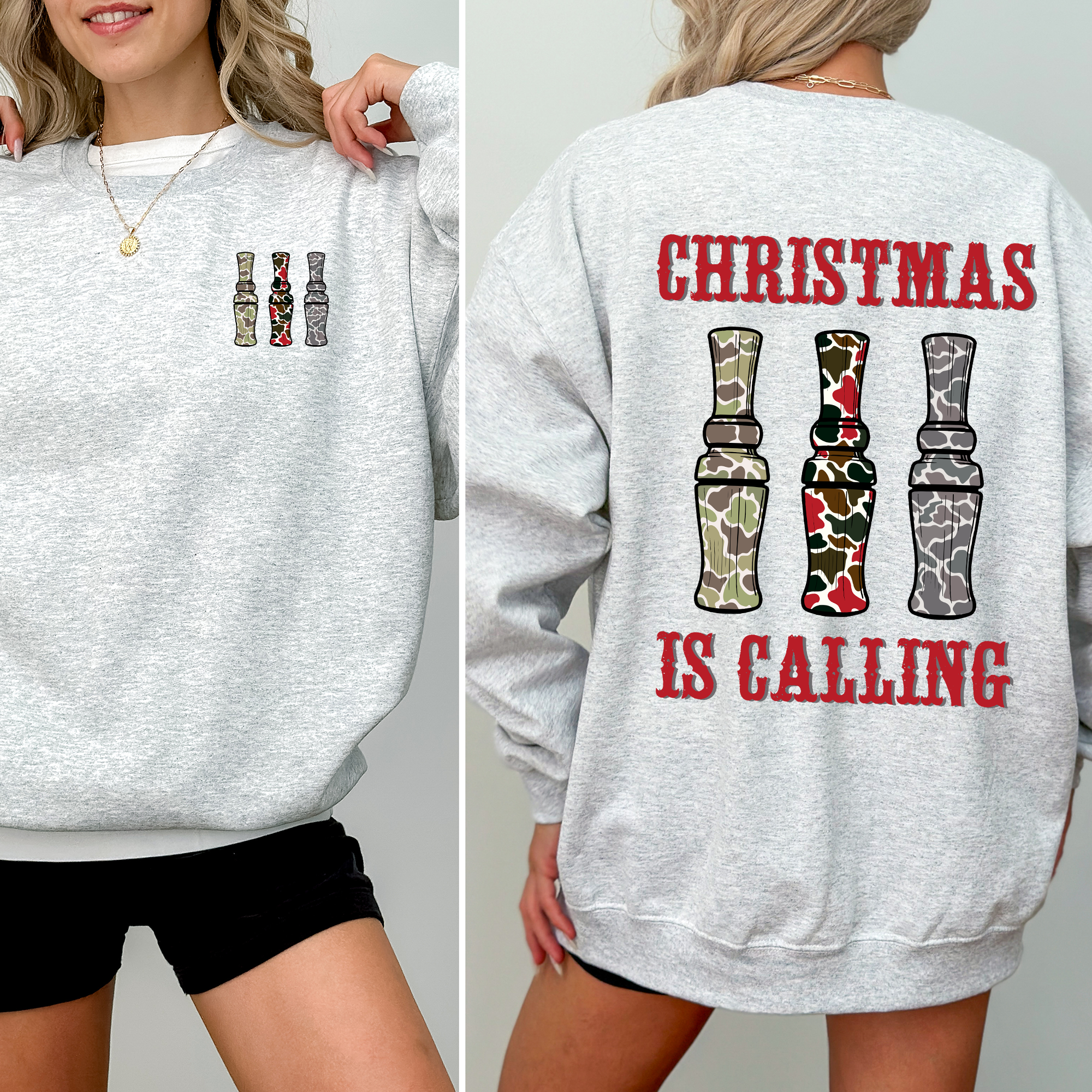 Christmas Is Calling Duck Season Hunting Retro Cozy Graphic Vintage Edition Sweatshirt